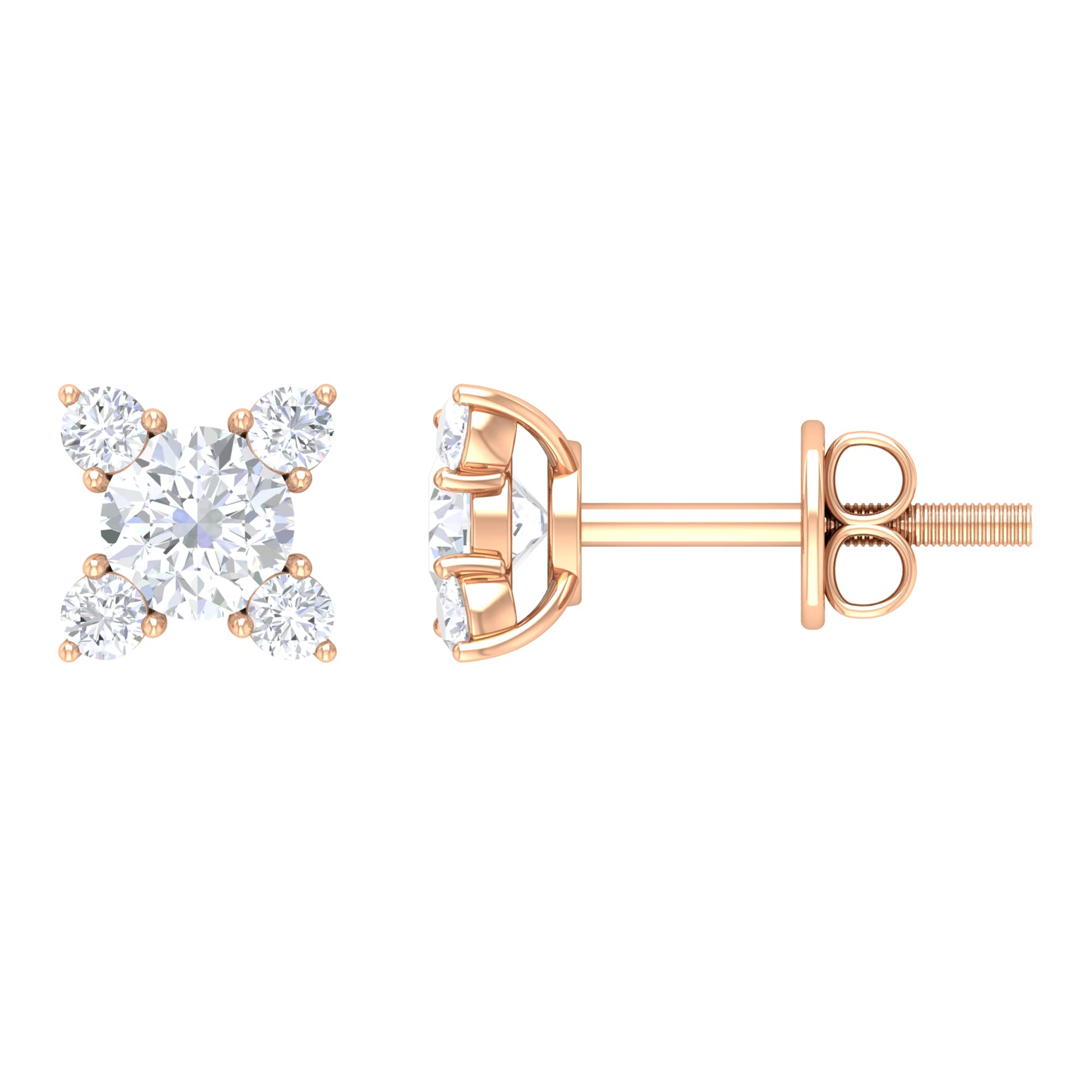 0.75 CT Cubic Zirconia Stud Earrings for Women - 10K Solid Gold Cluster Earrings | Elegant Gold CZ Studs for Everyday Wear, Parties & Special Occasions