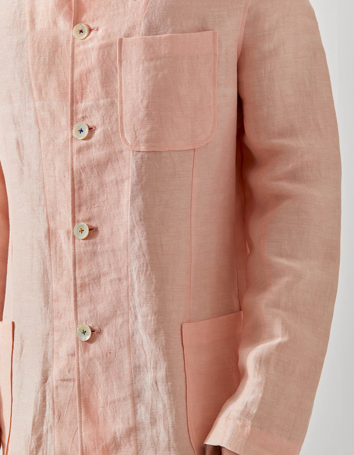 Elegant Bandhgala Jacket in Satin Linen Fabric - Salmon Color for Men | Perfect for Weddings, Parties & Formal Events