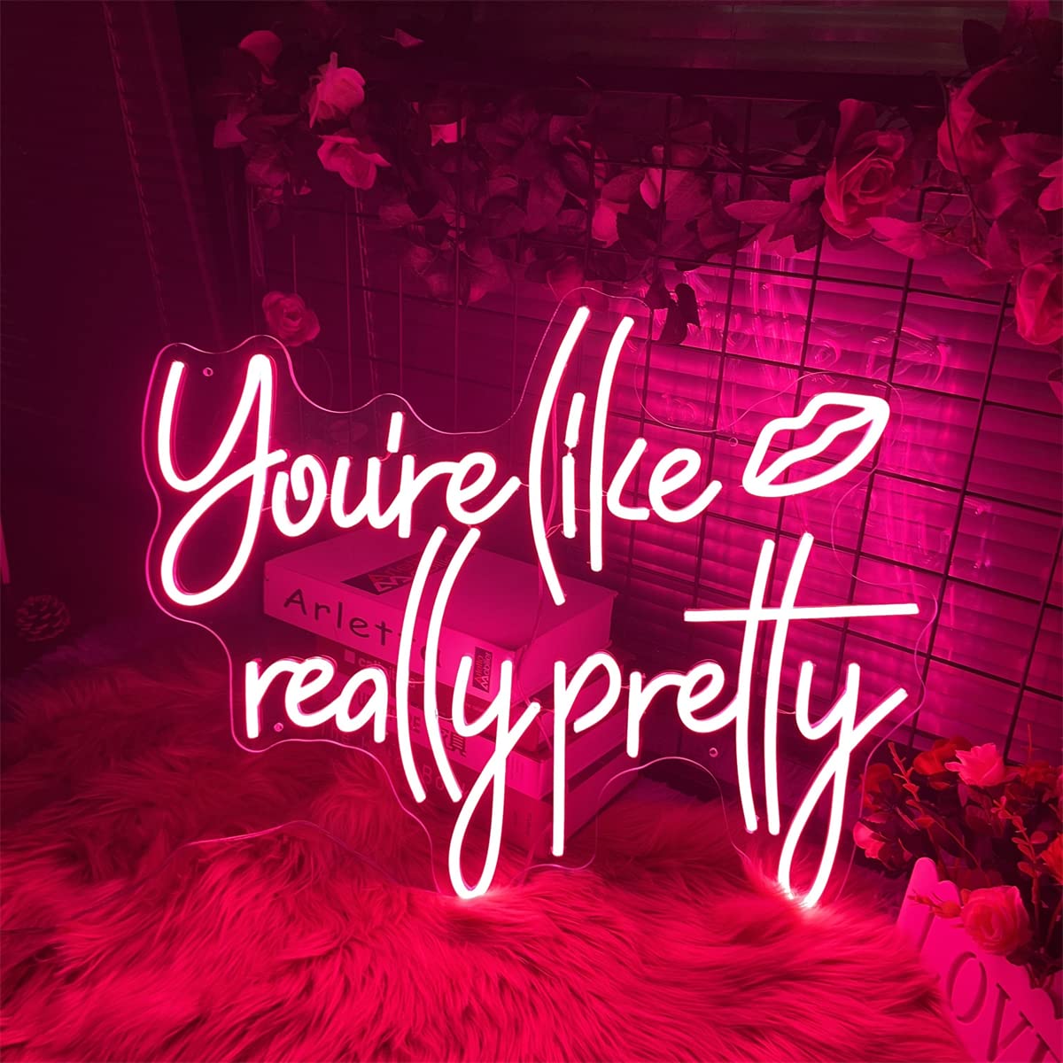 Large Pink LED Neon Sign - 'You're Like Really Pretty' Wall Decor for Girls Bedroom, Wedding, Beauty Bar & Club (23.6x19
