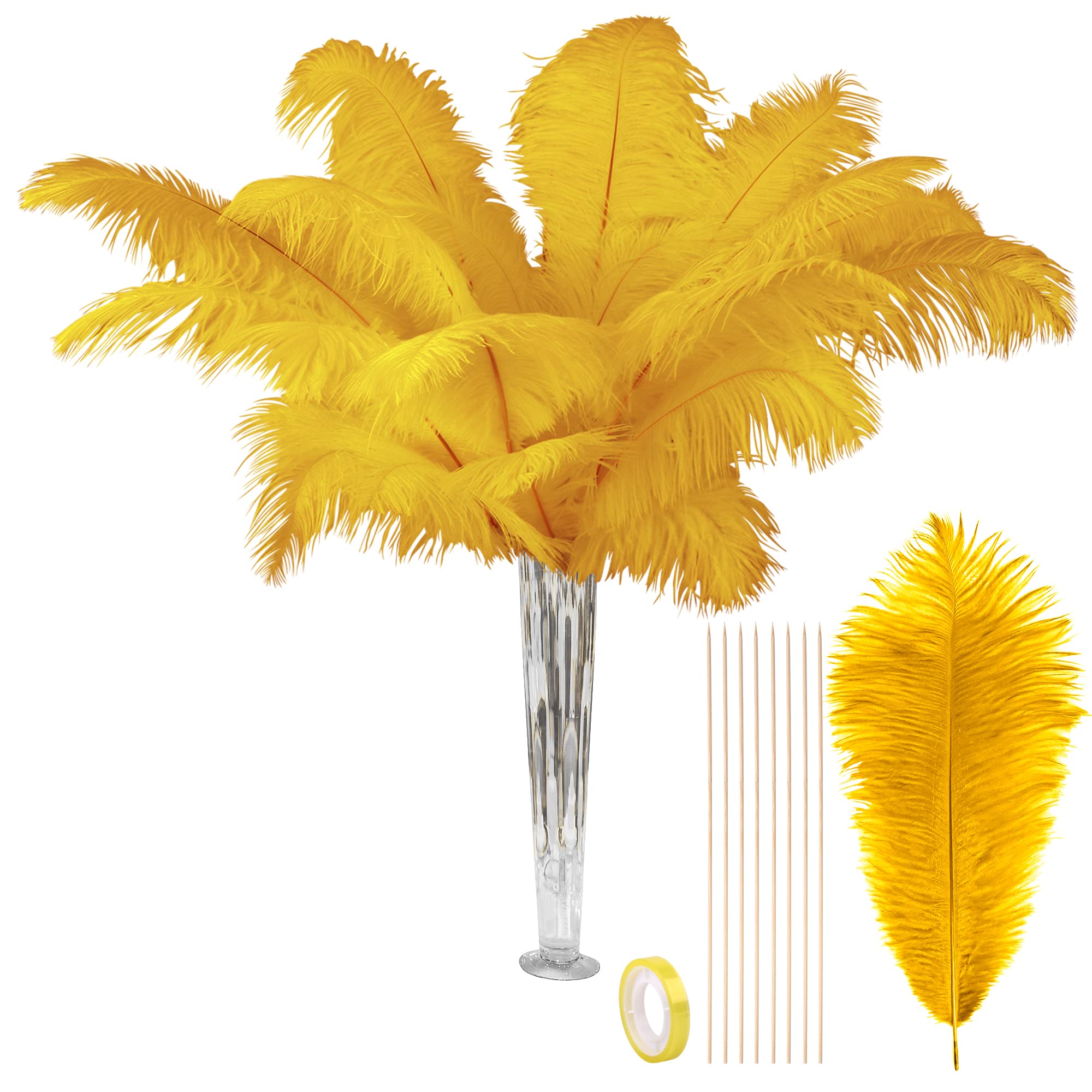 VIJIV Natural Gold Large Ostrich Feathers Bulk Pack of 10 | 28 Inch Long Decorative Feathers for DIY Crafts, Floral Arrangements, Wedding Centerpieces & Home Decor | Perfect for Vase Fillers, Party Decorations & Bohemian Style Events