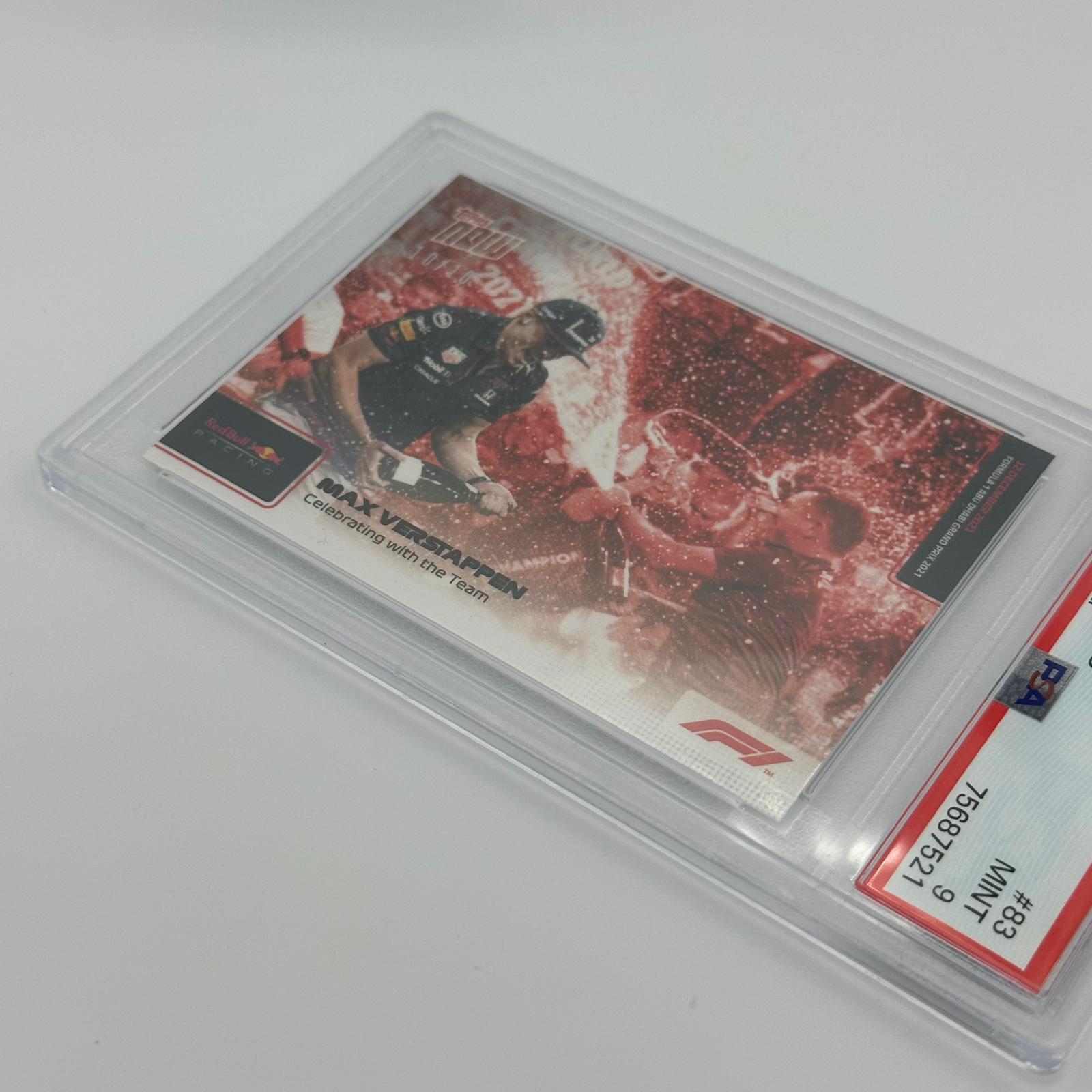 PSA 9 Graded 10/10 Max Verstappen Celebrating With The Team #83 Red Bull Racing F1 Trading Card - Perfect for Collectors, Sports Memorabilia Fans & Formula 1 Enthusiasts