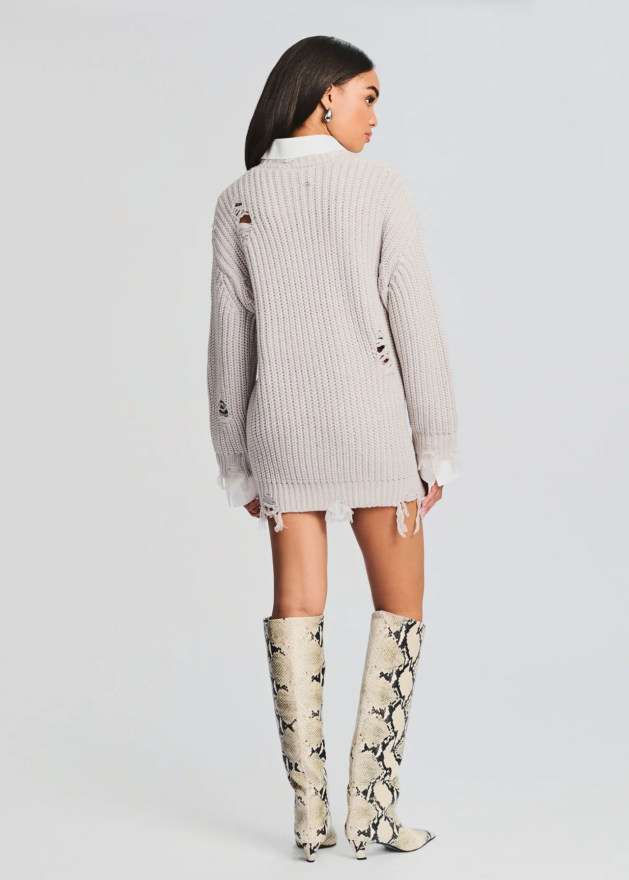 Chloe Women's Silver Knit Sweater Dress - Cozy & Stylish for Fall, Winter, and Holiday Parties