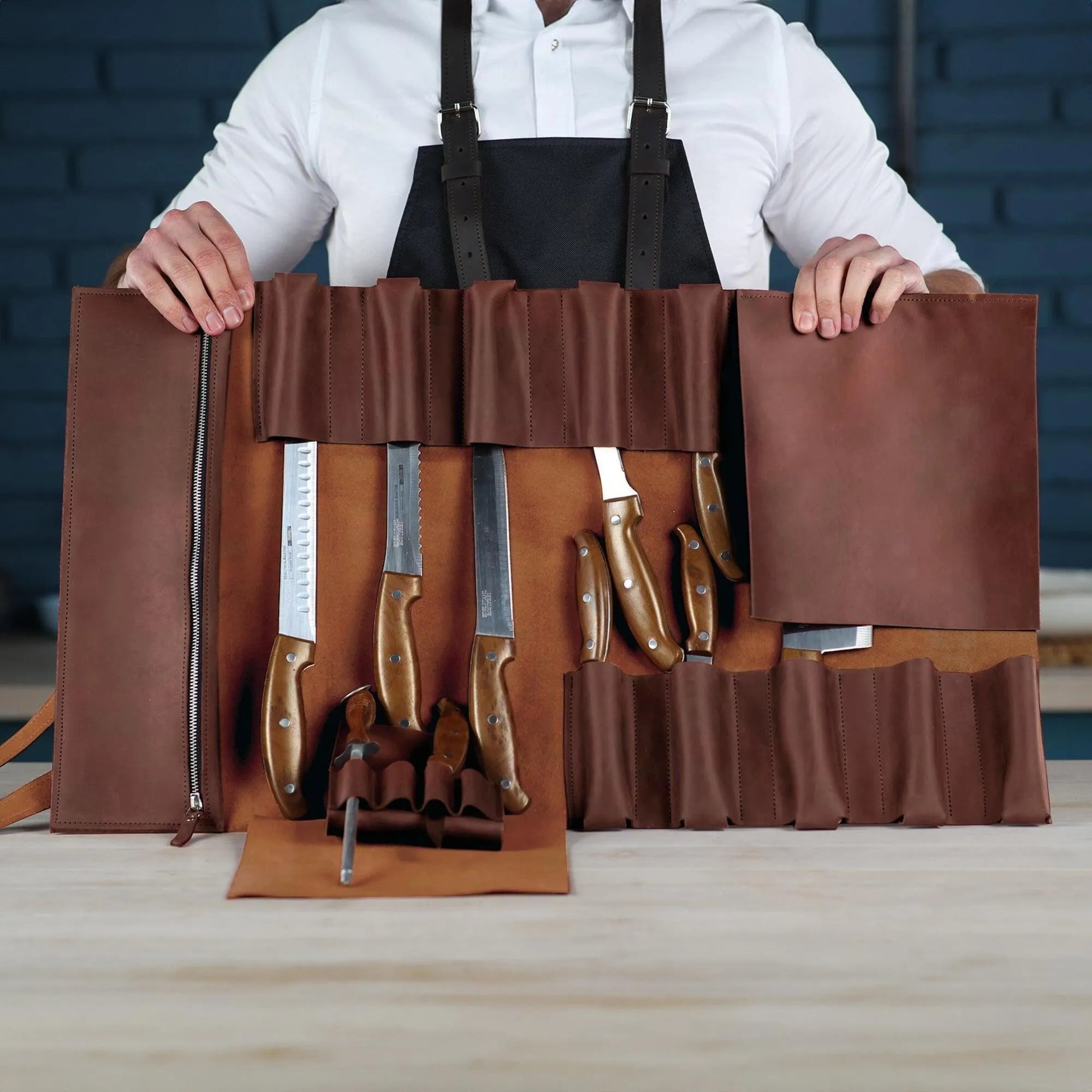 Premium Leather Knife Roll for Chefs & Butchers - Durable Professional Knife Storage Case with 12 Slots - Perfect for Kitchen, Camping & Culinary Gifts