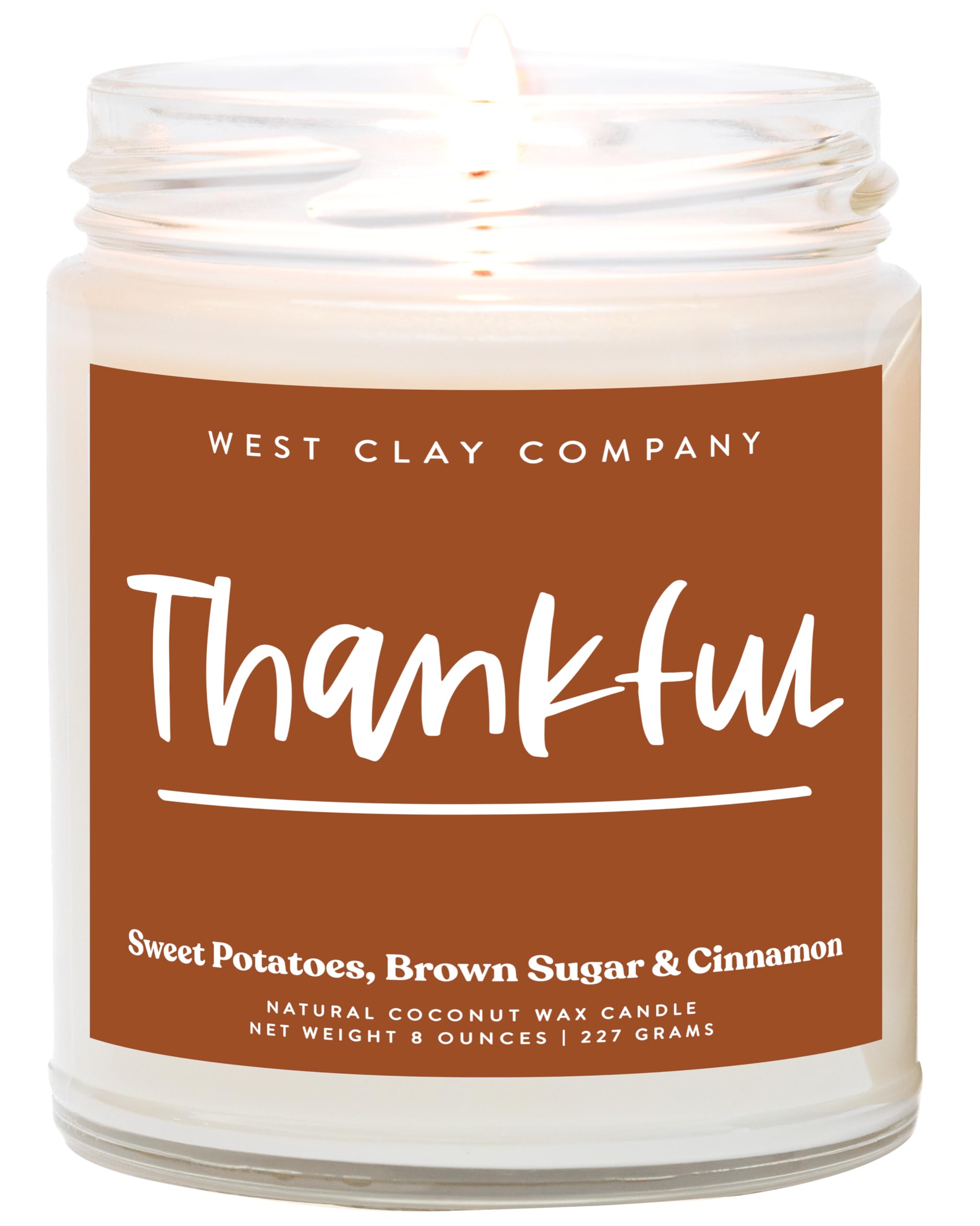WEST CLAY Thankful Candle | Brown Sugar Sweet Potato Scented Non-Toxic Soy Candle | Fall Thanksgiving Home Decor | Made in USA | Perfect for Cozy Evenings & Holiday Gatherings