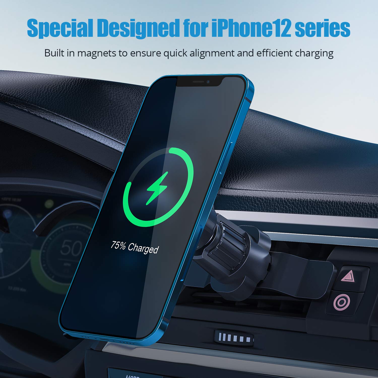 WixGear Wireless Magnetic Car Charger for iPhone 13/12 Series - Fast Charging Air Vent Mount with Auto Alignment - Perfect for Road Trips & Daily Commutes