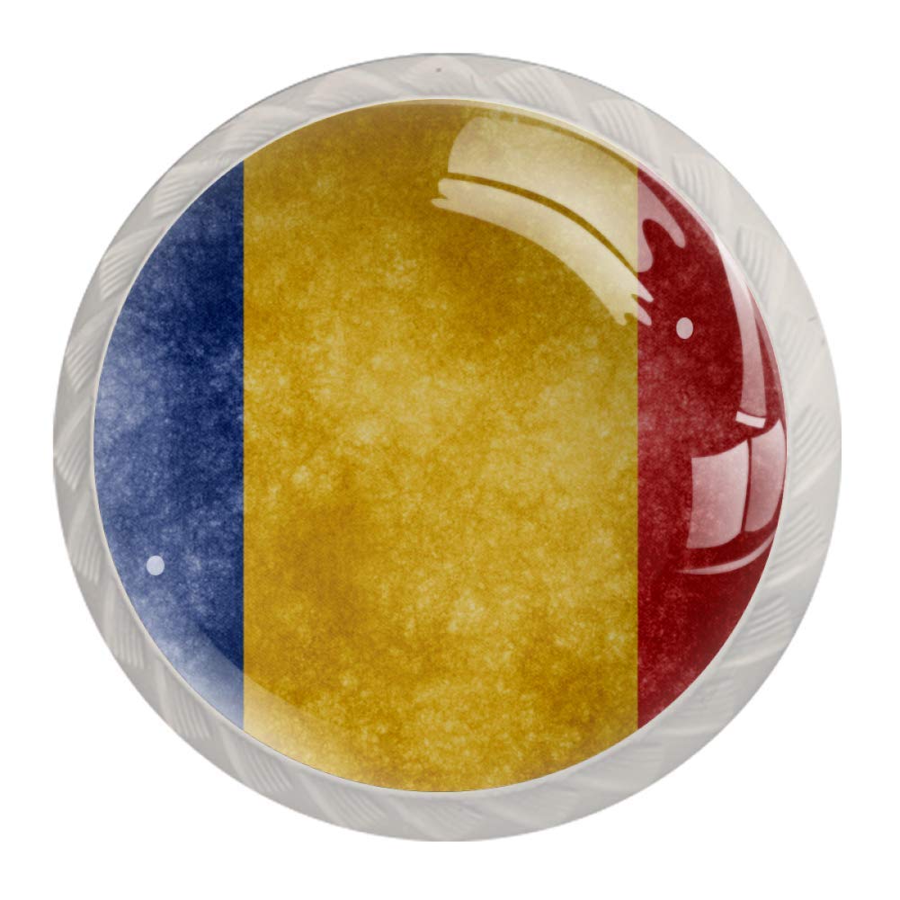 4-Piece Round Cabinet Knobs - Kitchen, Dresser, Bookcase Hardware - Romania Flag Drawer Pulls - Vintage Home Decor for Cabinets, Wardrobes & Furniture (Perfect for Kitchen Remodel & Bedroom Upgrade)