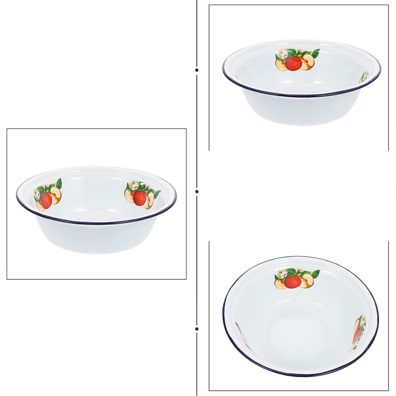 Vintage Enamel Mixing Bowl Set - Foldable Kitchen Basin for Soup, Salad, Noodles & Cereal | Durable Enamelware Serving Dishes for Cooking, Food Prep & Dining