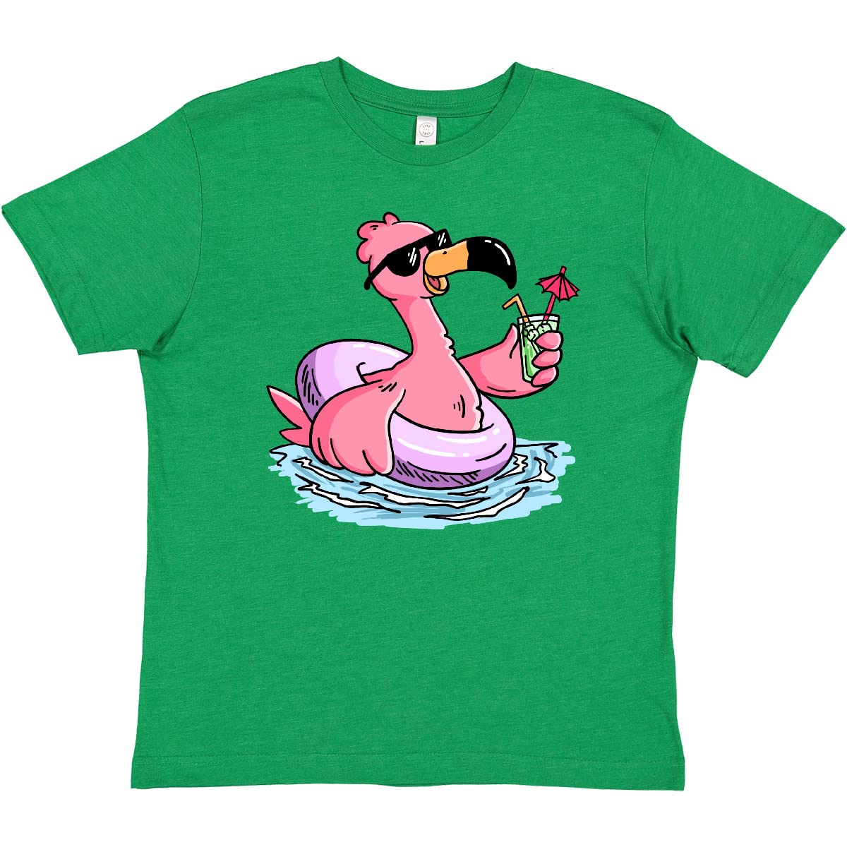 Stylish Flamingo with Sunglasses Pool Float & Drink Graphic Youth T-Shirt - Perfect for Summer Beach Parties, Poolside Lounging, and Tropical Vacations