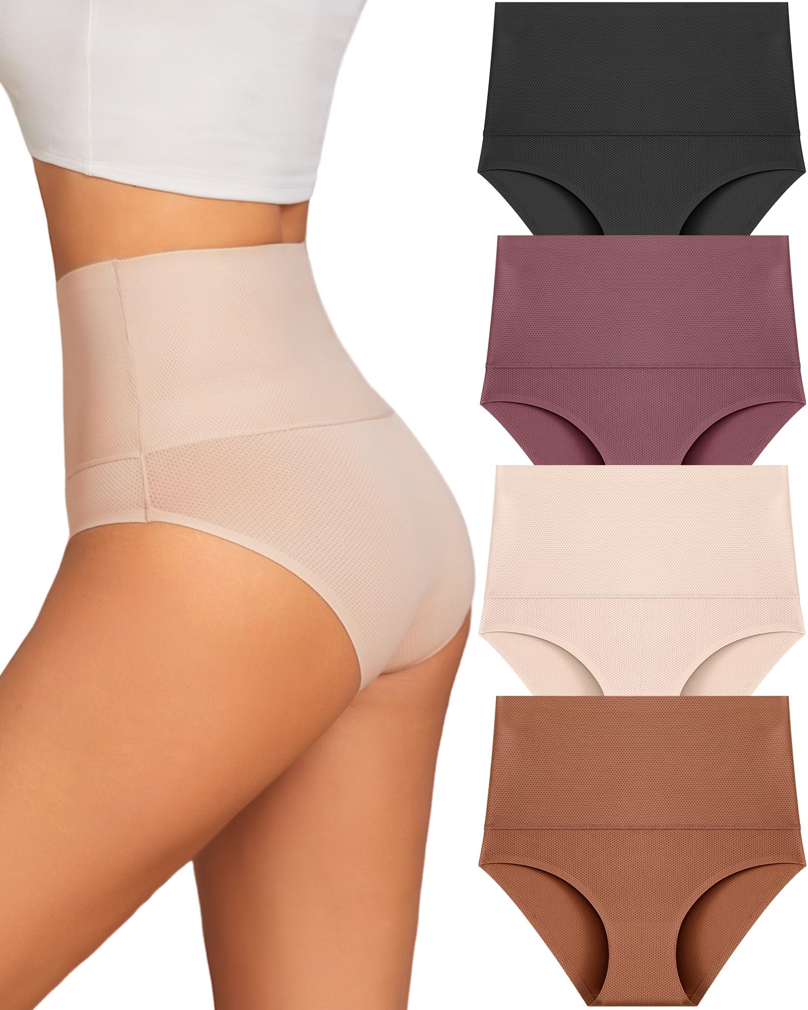 UNDER THE SEA Women's High Waisted Tummy Control Underwear - Seamless Full Coverage Briefs (4 Pack, Sizes S-XXXL) for Everyday Comfort & Shapewear Support | Perfect for Work, Yoga & Postpartum Recovery