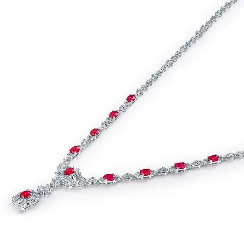 Luxury 18K White Gold Ruby Diamond Necklace for Women - Elegant Party Jewelry, Perfect Christmas Gift for Wife & Special Occasions
