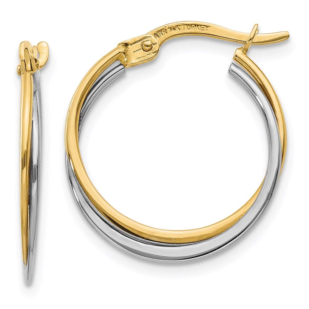 14K Gold Two Tone White and Yellow Gold Round Hoop Earrings for Women - Elegant Everyday Jewelry for Work, Date Night & Special Occasions