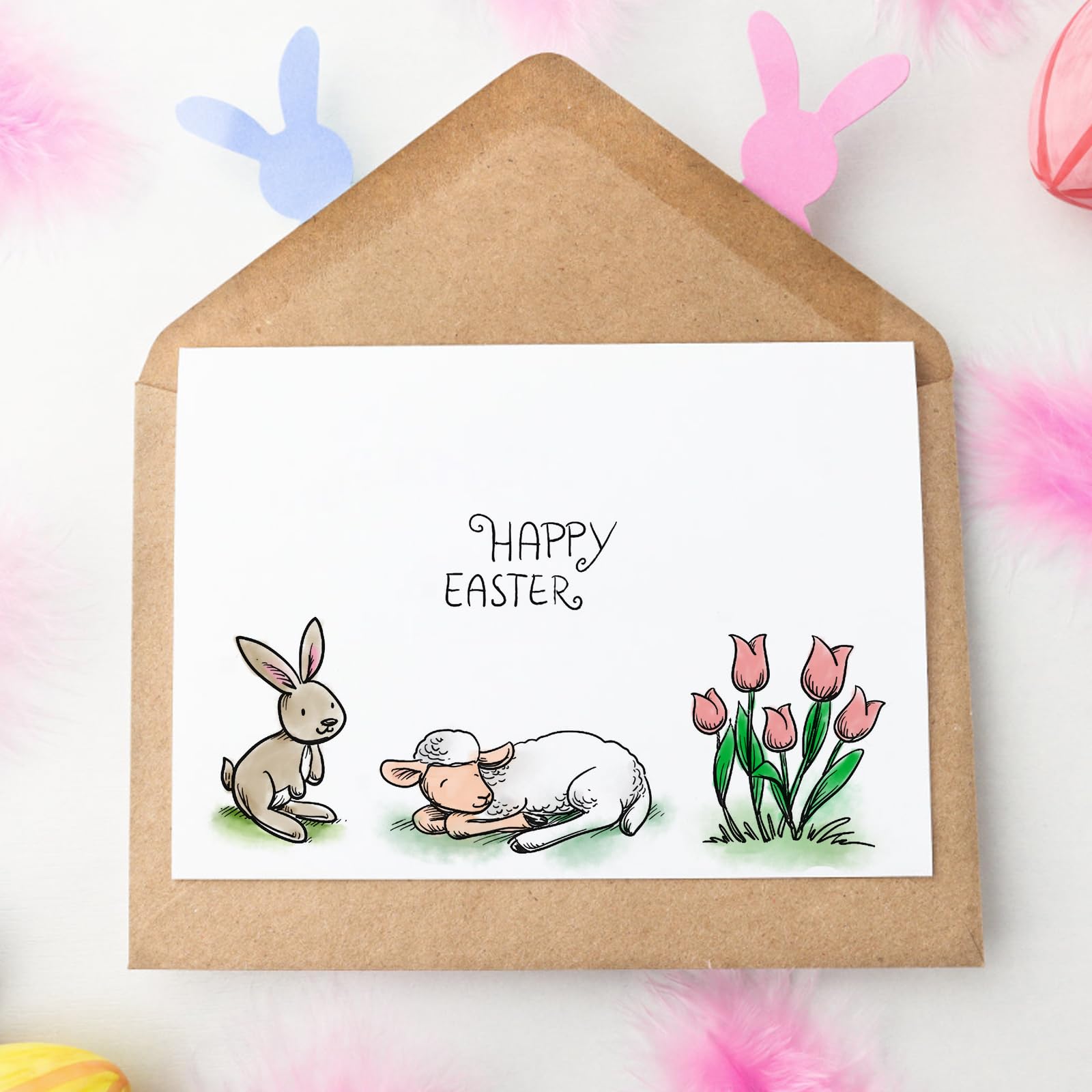 Happy Easter Clear Stamps Set - Bunny, Eggs & Spring Words Rubber Stamps for DIY Card Making, Scrapbooking, Embossing - Transparent Silicone Seals for Easter Crafts, Greeting Cards & Paper Albums (Perfect for Spring DIY Projects & Holiday Decorations)