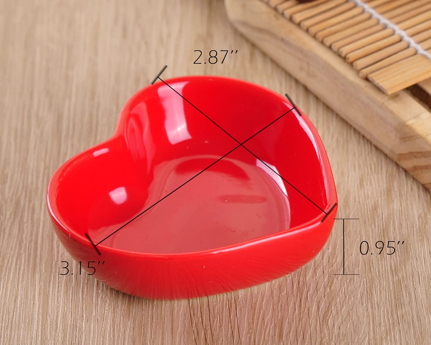 WHJY Red Heart-Shaped Ceramic Side Dish Bowls - Set of 6, Contemporary Porcelain Condiment Dishes for Soy Sauce, Dipping Sauces, Perfect for Wedding, Birthday Parties & Home Dining Decor