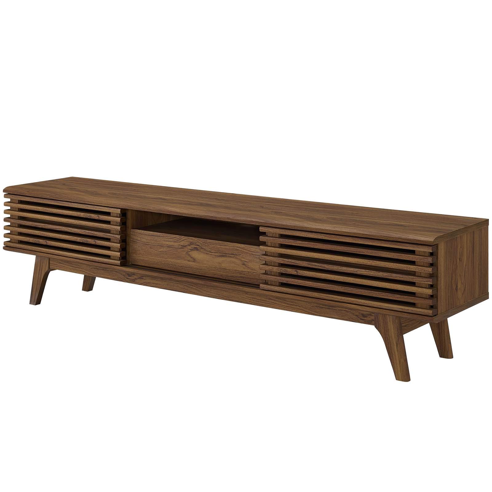 Modern Contemporary Wooden TV Stand Console Table for Living Room, Lounge, Club & Lobby - Natural Brown Finish - Perfect for Media Storage & Entertainment Centers