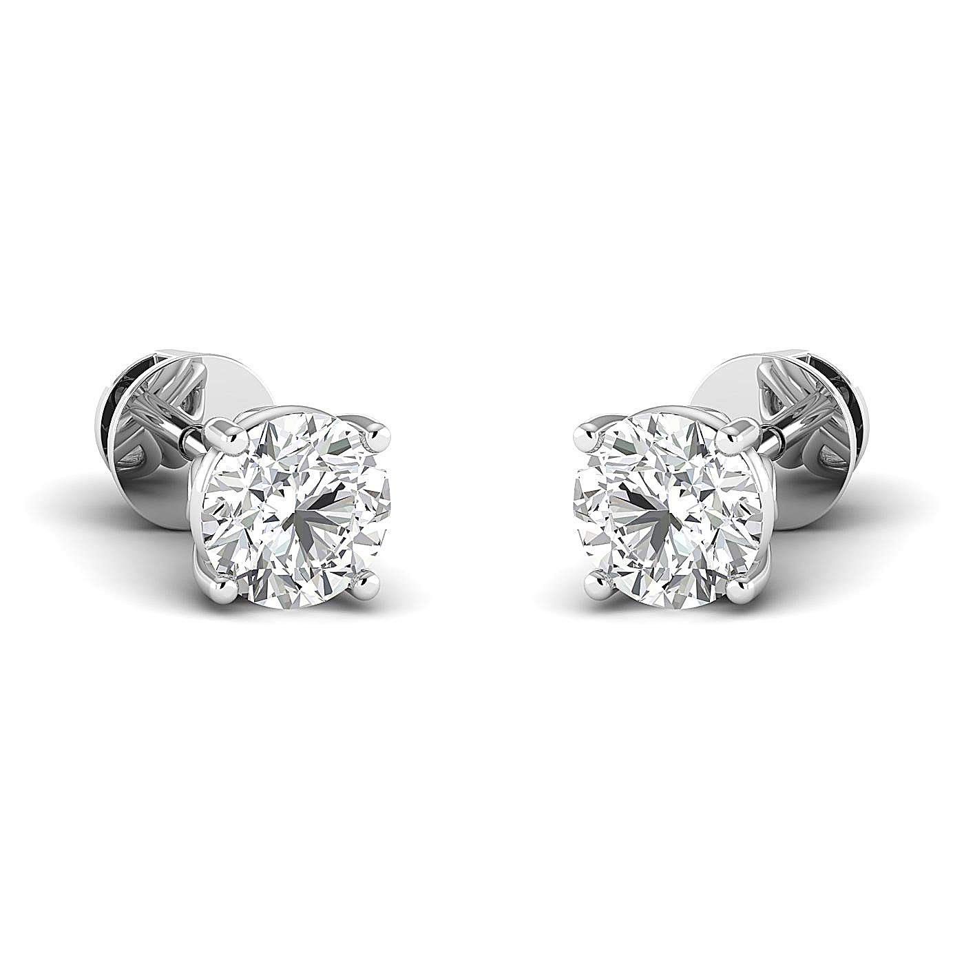 14K White Gold Round Moissanite Screw Back Earrings for Women | FG Color VVS Clarity | Elegant Gift for Weddings, Parties & Special Occasions