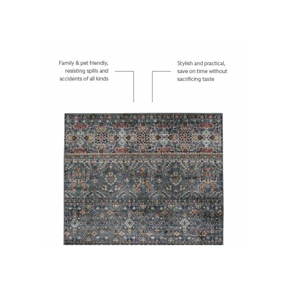 Linon Washable Buford Polyester 5'x7' Area Rug in Teal Blue - Soft Non-Slip Living Room Bedroom Rug for Home Decor