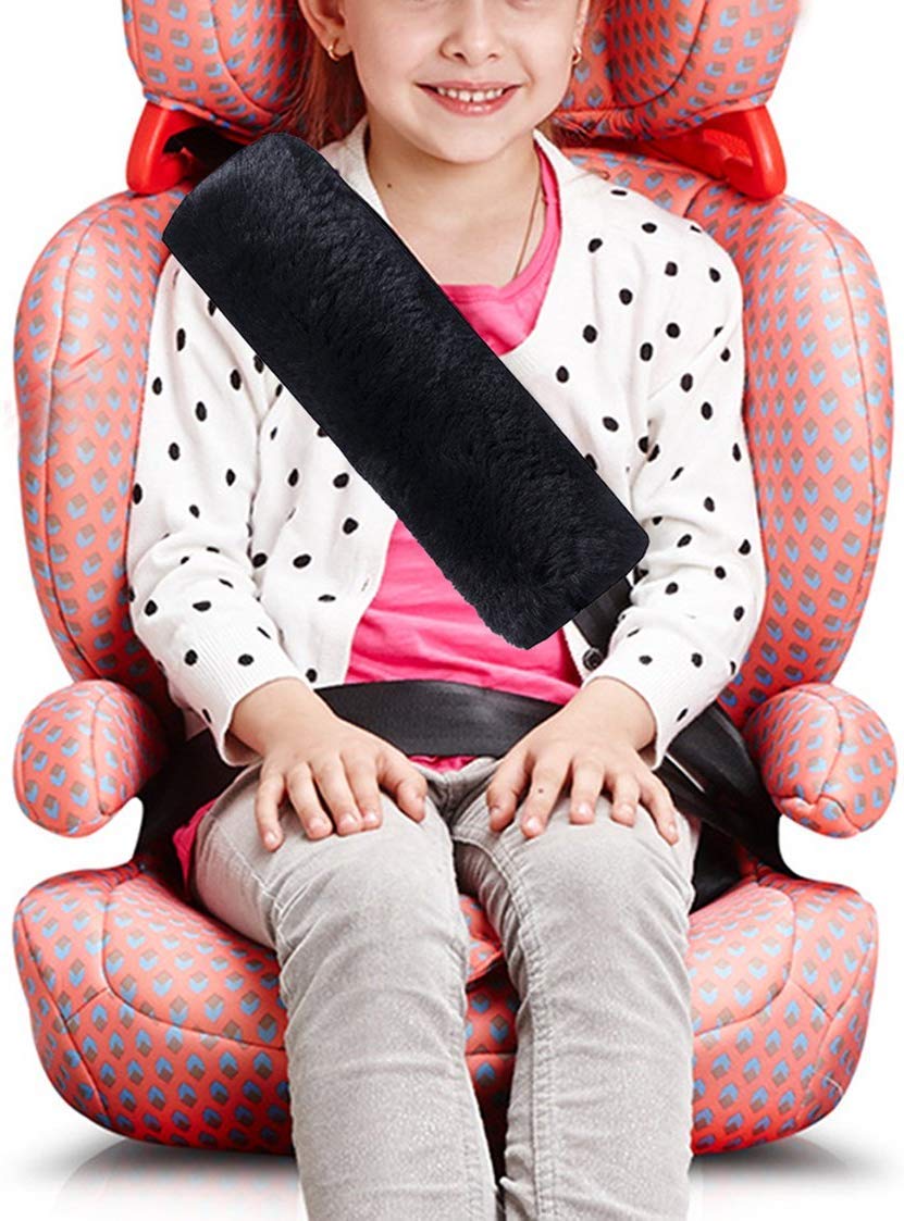 2 Packs Soft 100% Pure Wool Car Seat Belt Covers - Universal Shoulder Pad Protector for Adults, Kids & Baby - Comfortable for Car, Truck, SUV & Airplane Travel (Black) | Reduce Friction & Improve Comfort on Long Drives