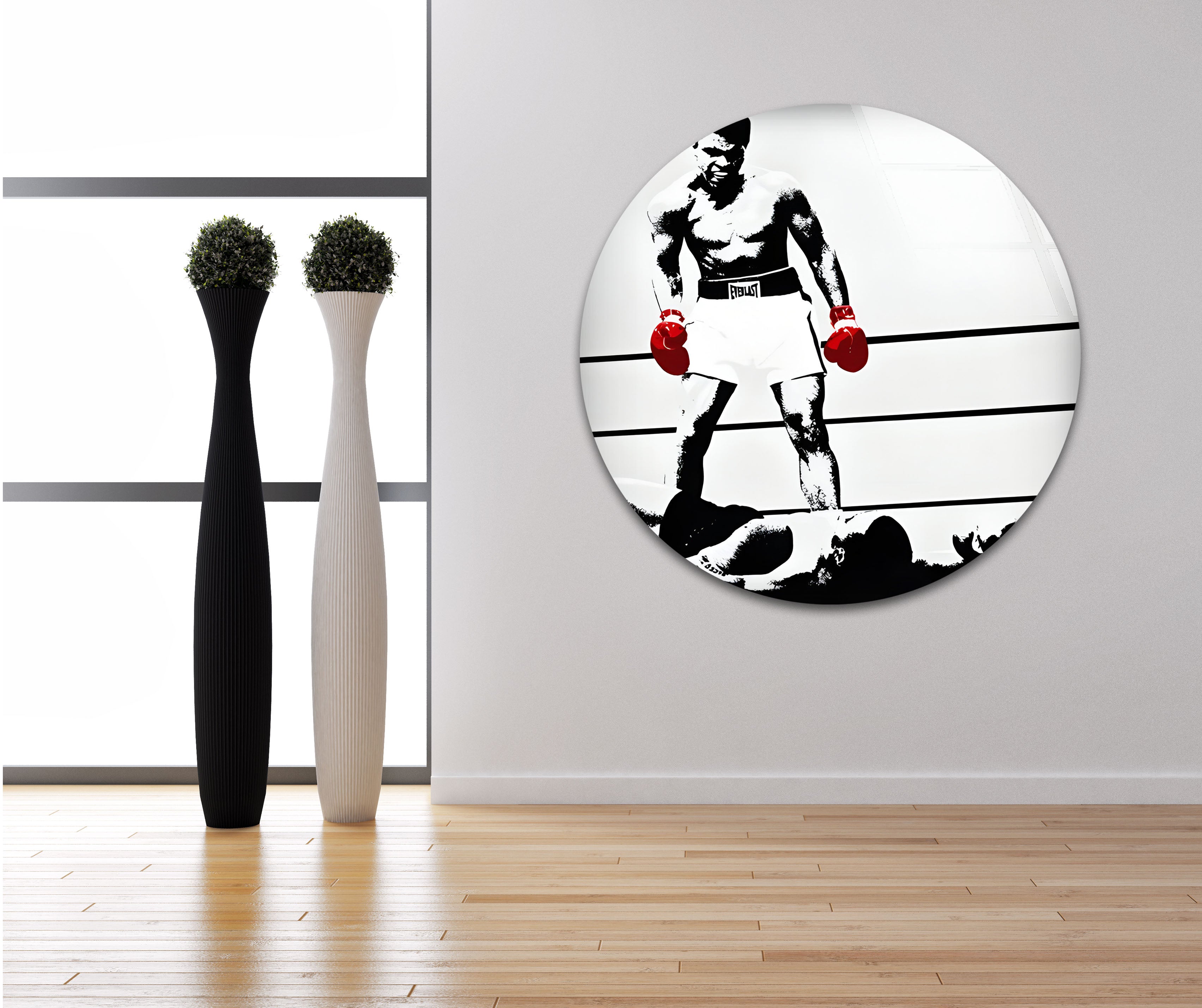 Muhammad Ali Glass Wall Art - Black & White Boxing Decor for Home, Gym & Office | High-Quality Printed Glass Panel