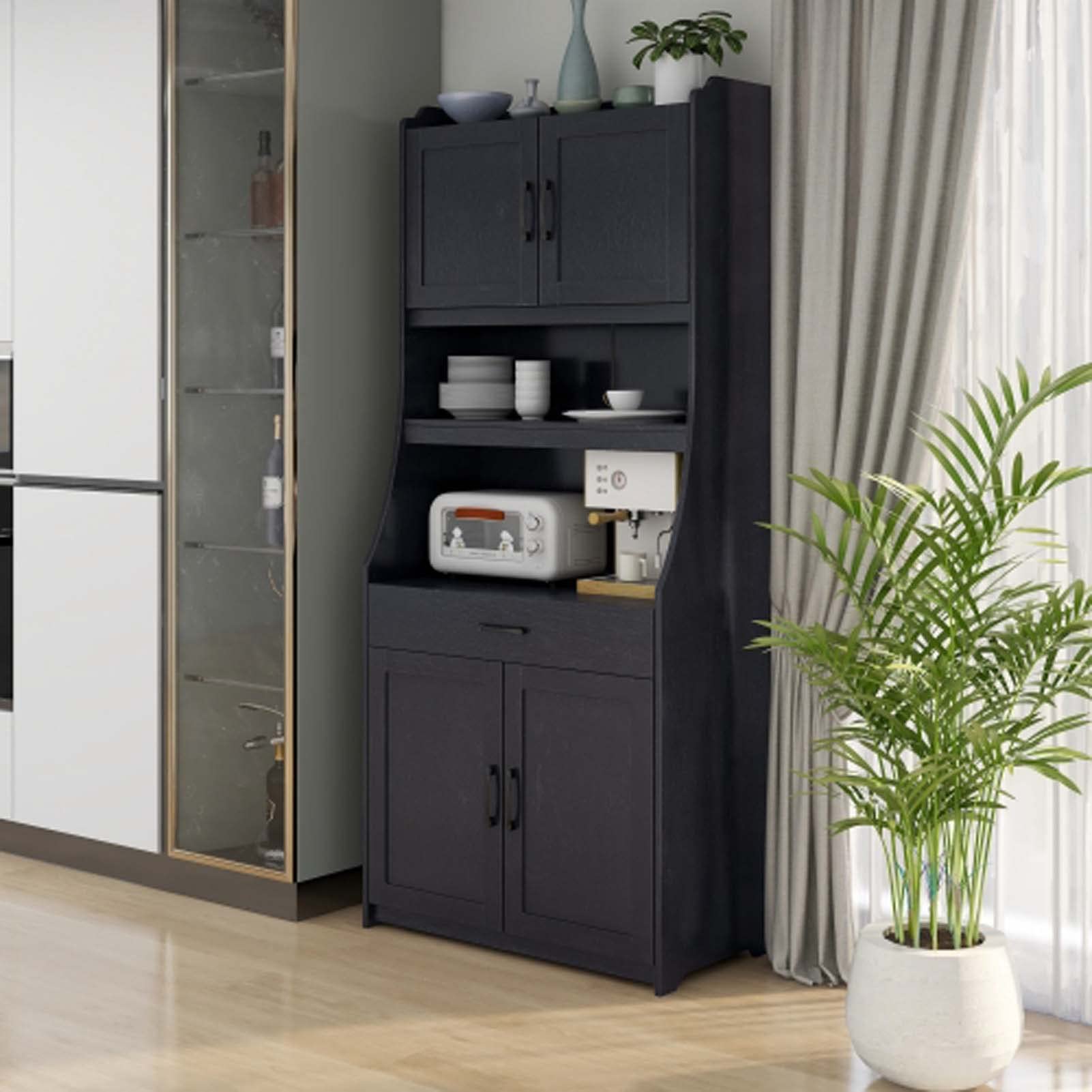 Black Kitchen Pantry Storage Cabinet with Adjustable Shelves & Doors - Buffet Organizer for Kitchen, Living Room, Dining Room - Perfect for Small Space Organization & Home Decor