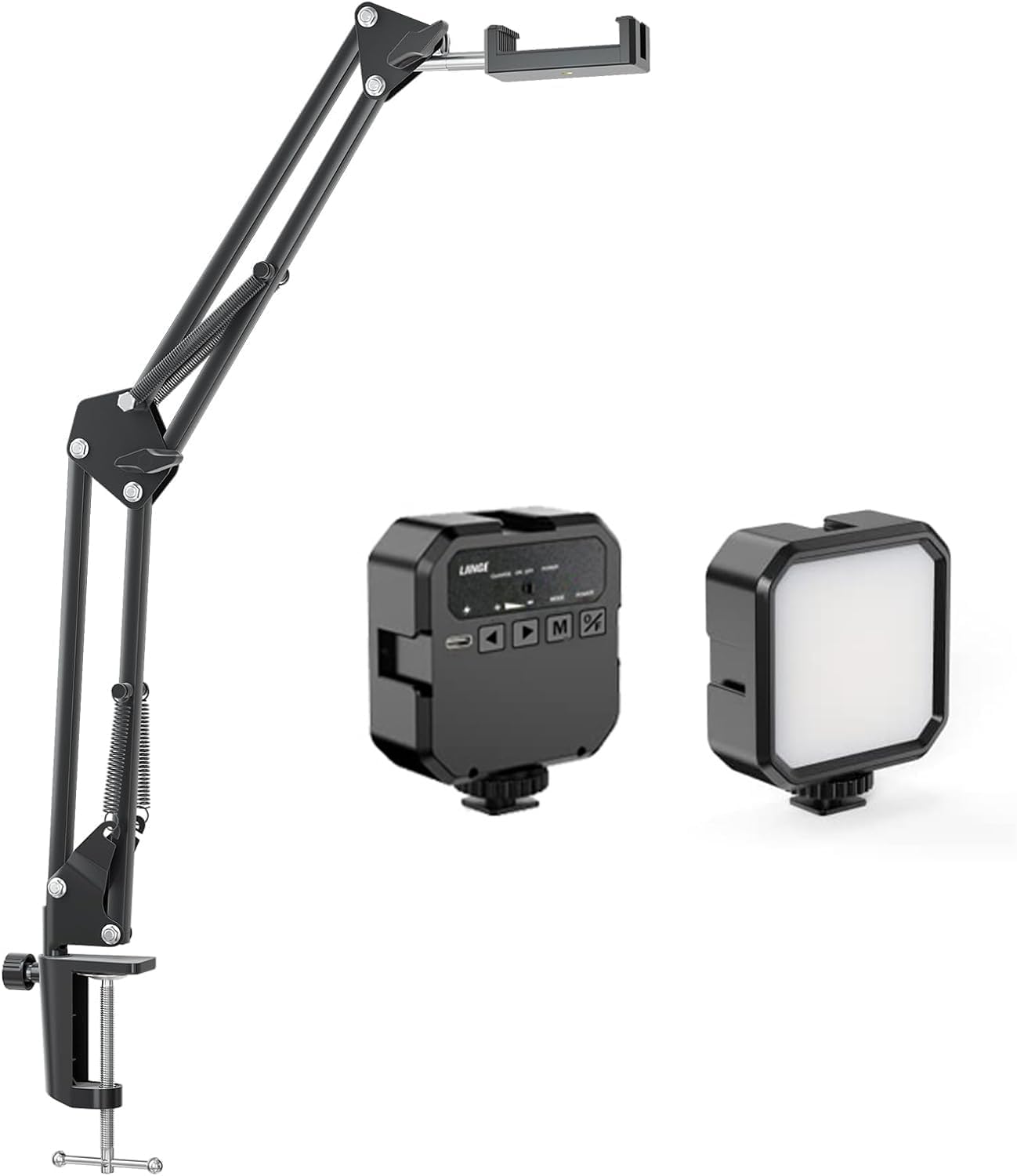 Adjustable Overhead Phone Mount with Articulating Arm & LED Light - Flexible Phone Stand for Live Streaming, Video Recording, TikTok, YouTube, Cooking & DIY Projects - Perfect for Content Creators, Vloggers & Home Chefs