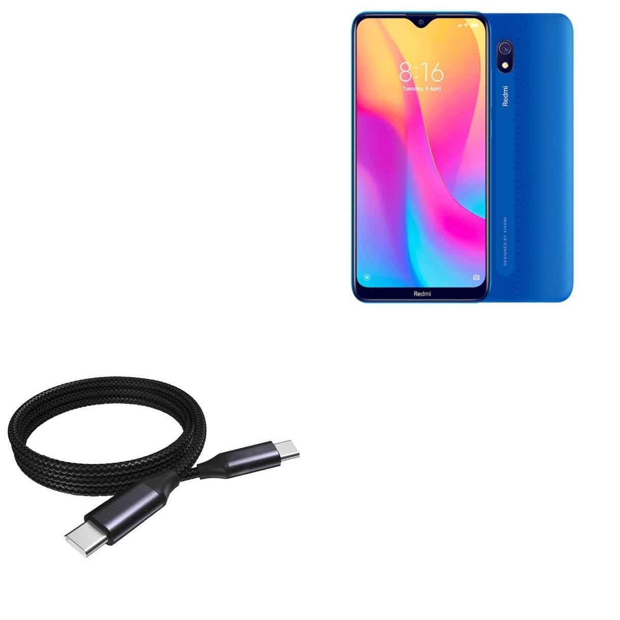 BoxWave 3ft USB-C to USB-C Braided Fast Charging Cable (100W PD) - Compatible with Xiaomi Redmi 9C & Other Type-C Devices - Durable Nylon Cord for Charging & Data Sync - Perfect for Home, Office & Travel - Jet Black