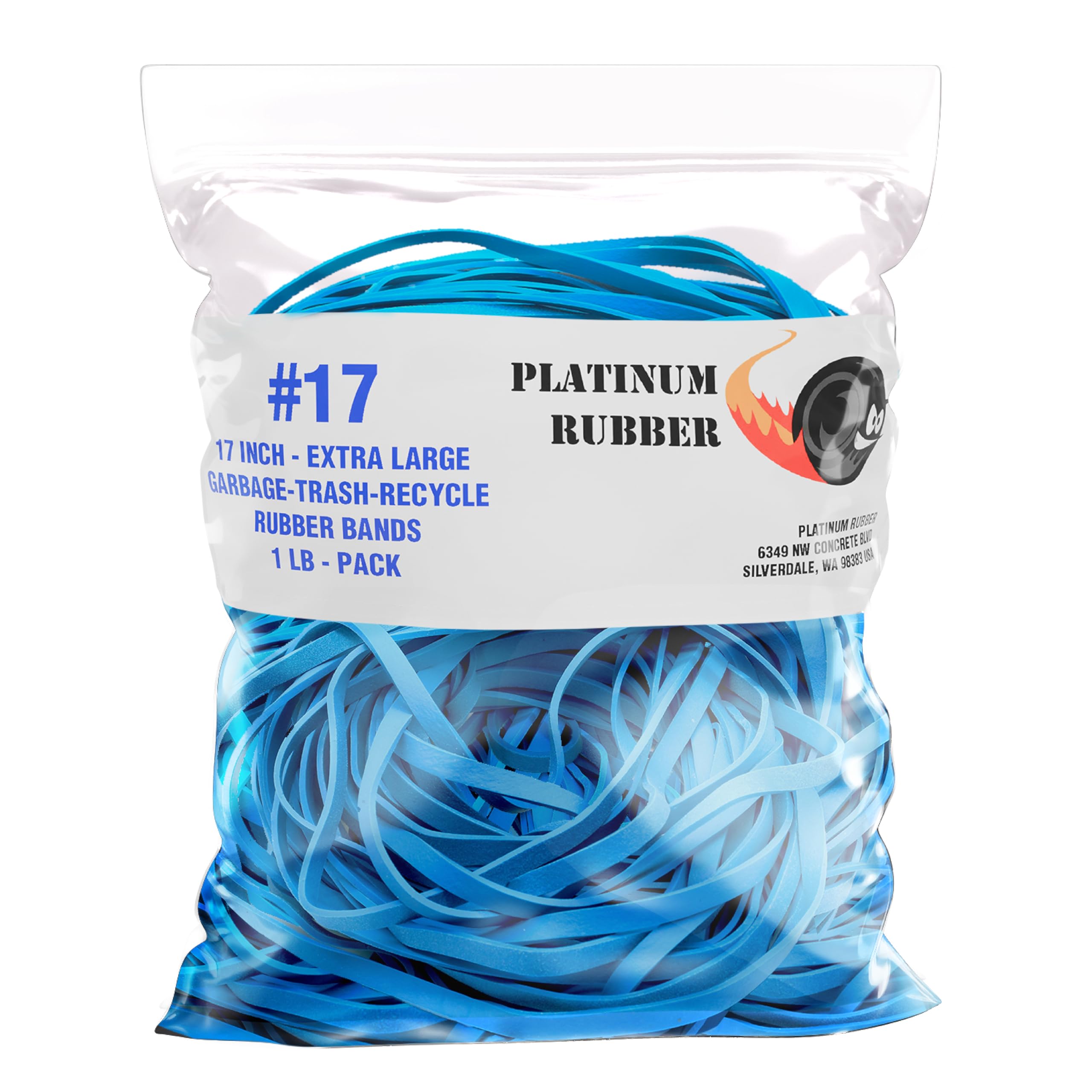 Large 17-Inch Blue Rubber Bands for Trash Cans - Heavy Duty Garbage Bag Holders for 55-100 Gallon Totes, Compactors & Drums (1 LB Pack of 46-49 Bands) - Perfect for Kitchen, Yard Waste & Commercial Use