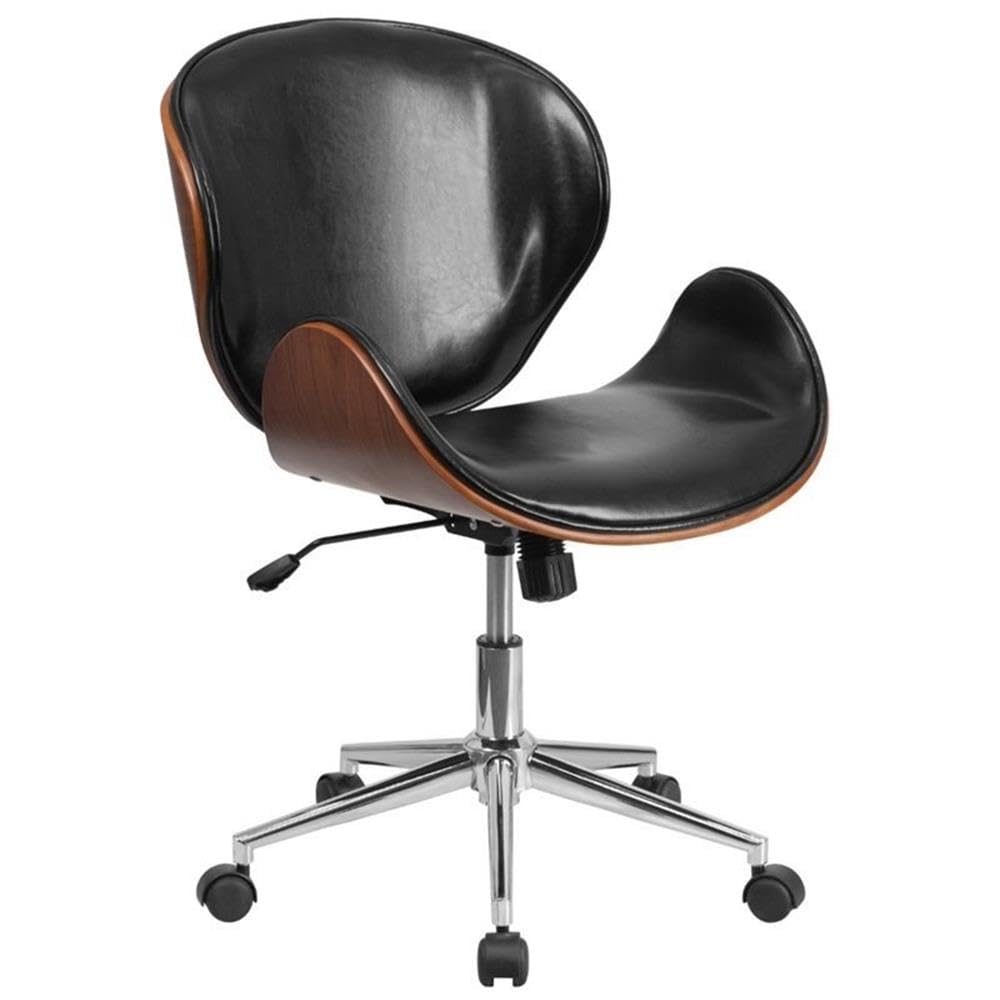 Premium UrbanPro Leather Swivel Office Chair - Black & Walnut Finish - Ergonomic Executive Desk Chair for Home & Business Workspaces