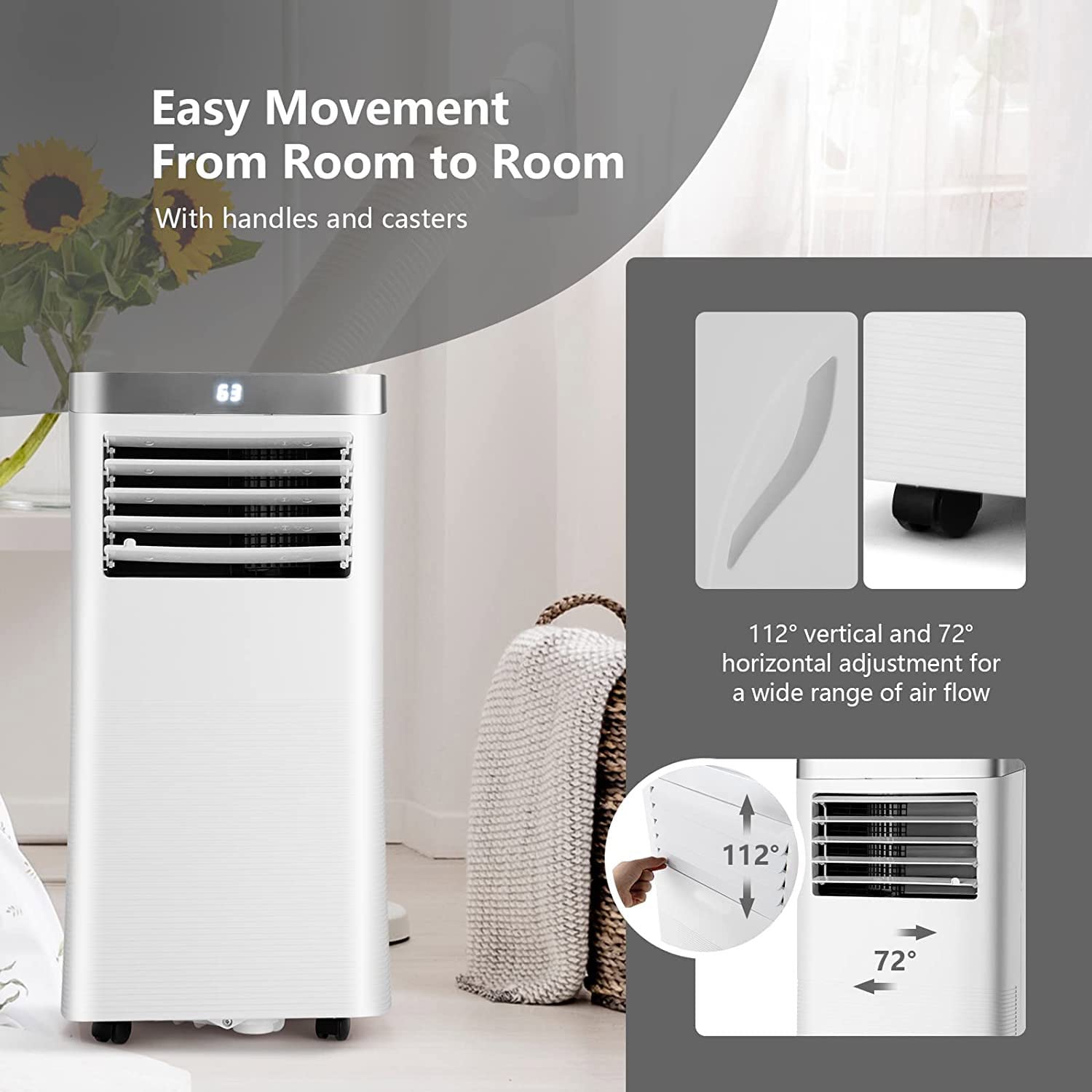 PETSITE 8000 BTU Portable Air Conditioner with Remote Control - 3-in-1 Cooling Unit with Dehumidifier, Fan & Air Cooler for Rooms Up to 230 sq.ft - Perfect for Bedrooms, Living Rooms & Home Offices