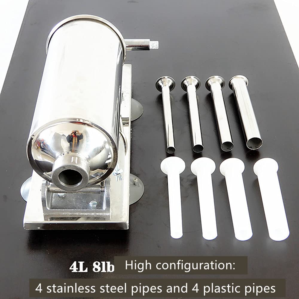 Stainless Steel Manual Sausage Stuffer - Horizontal Meat Filler & Sausage Maker Kit with Suction Base & Nozzles Attachments for Homemade Salami, Bratwurst, Chorizo - Perfect for Home Kitchen, BBQ Parties & Butcher Shops