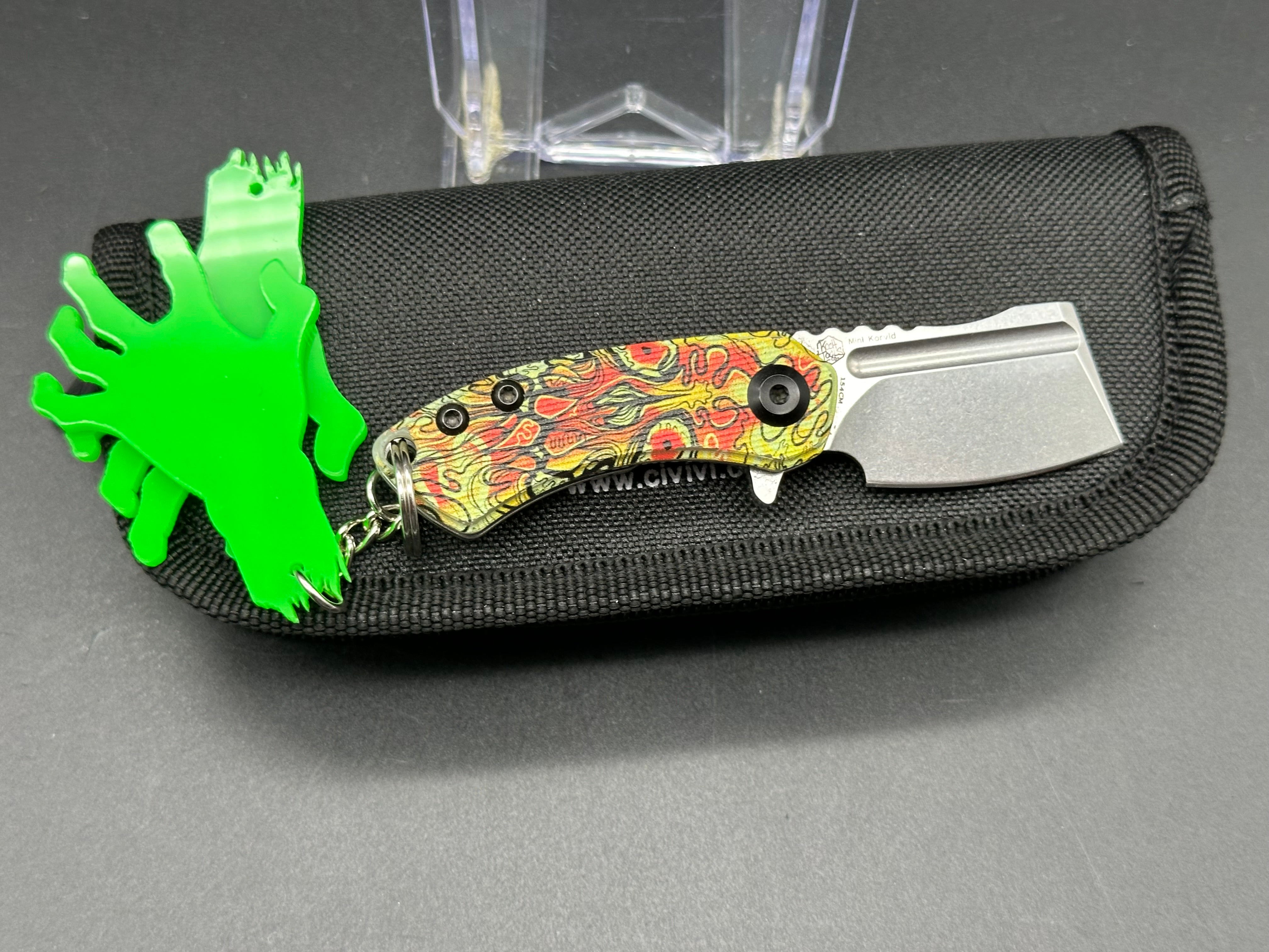 Kansept Mini Korvid Folding Knife - Liner Lock, Undead Print, Yellow G10 Handle - EDC Pocket Knife for Camping, Hiking & Outdoor Adventures