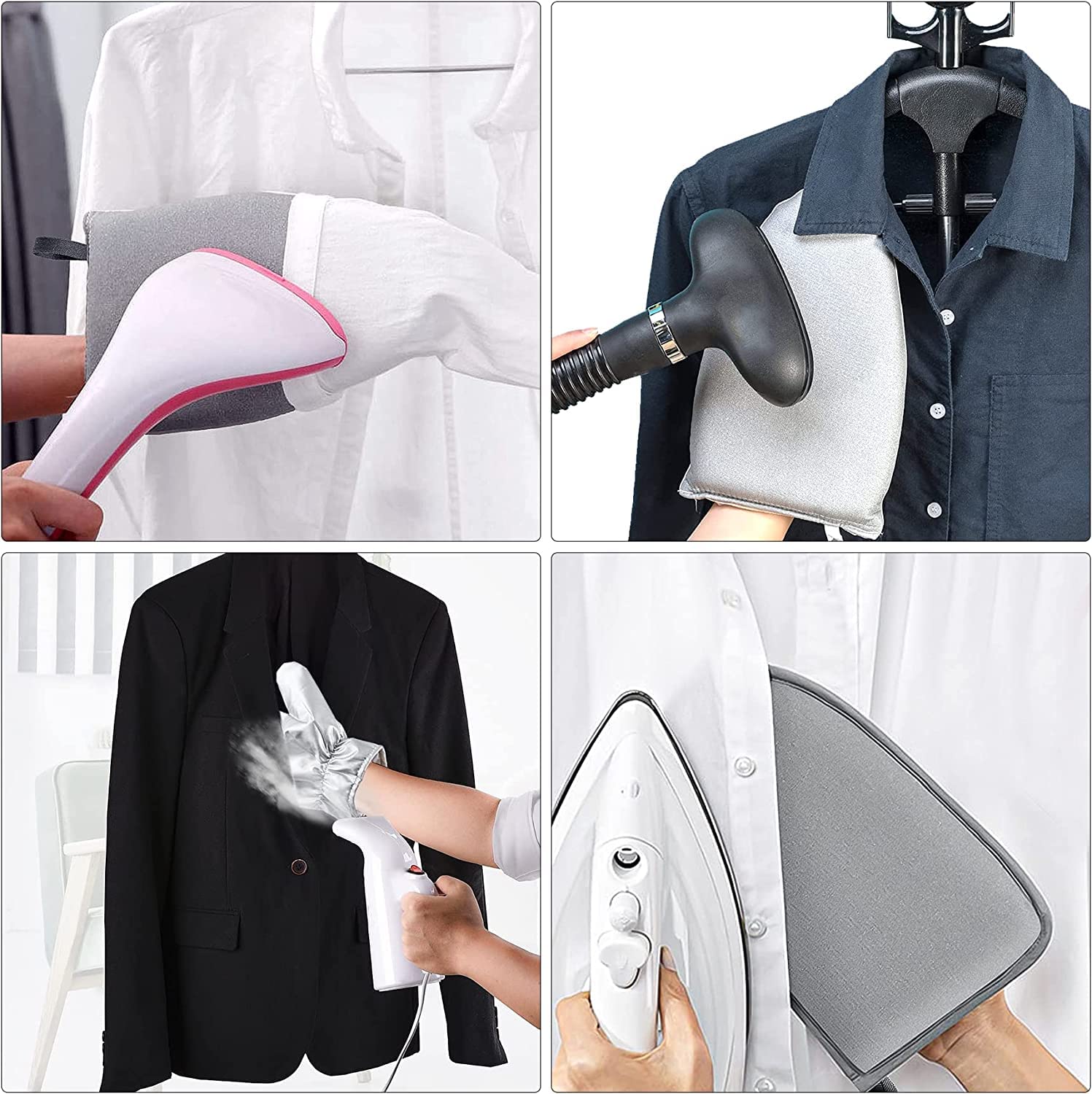 Bimkole 2 Pack Heat Resistant Ironing Gloves - Anti Steam & Waterproof Protective Gloves for Garment Steamer, Clothes Ironing, Kitchen Baking & DIY Crafts (Silver, Pointy Tip) - Perfect for Home Laundry, Tailoring & Professional Use