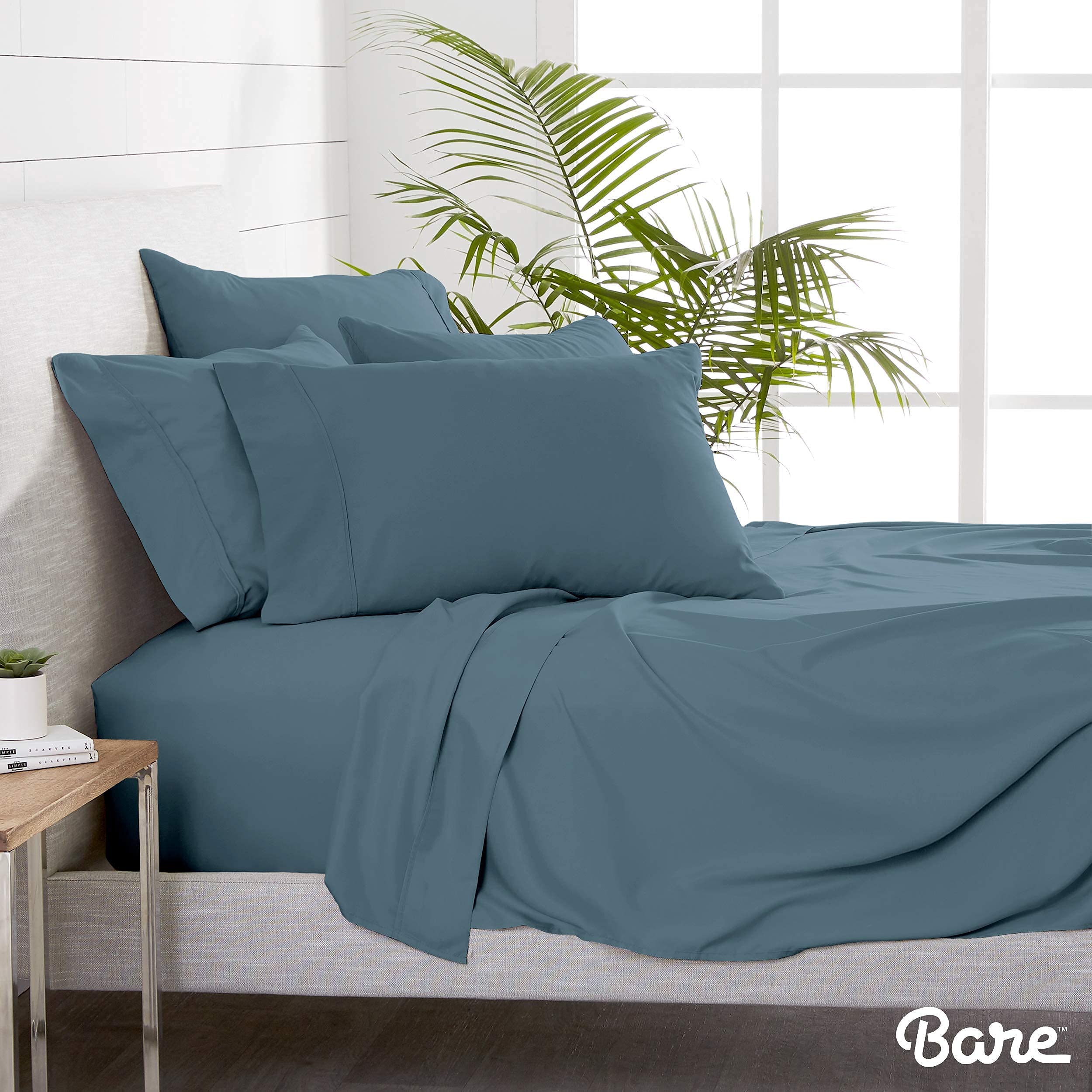 Bare Home 6-Piece Microfiber Sheet Set with 4 Pillowcases - Queen Size Coronet Blue Bedding Bundle | Soft Breathable Sheets for Comfortable Sleep & Hotel-Style Luxury Bedroom Upgrade