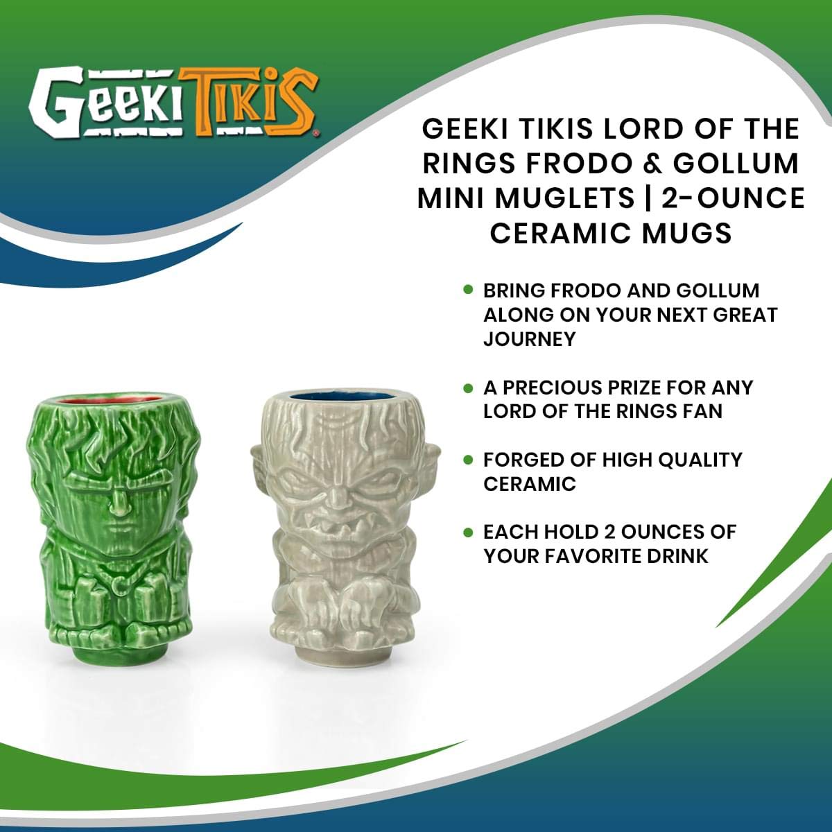 Lord of the Rings Tiki Shot Glasses - Frodo & Gollum Ceramic Mug Set for Collectors & Movie Nights