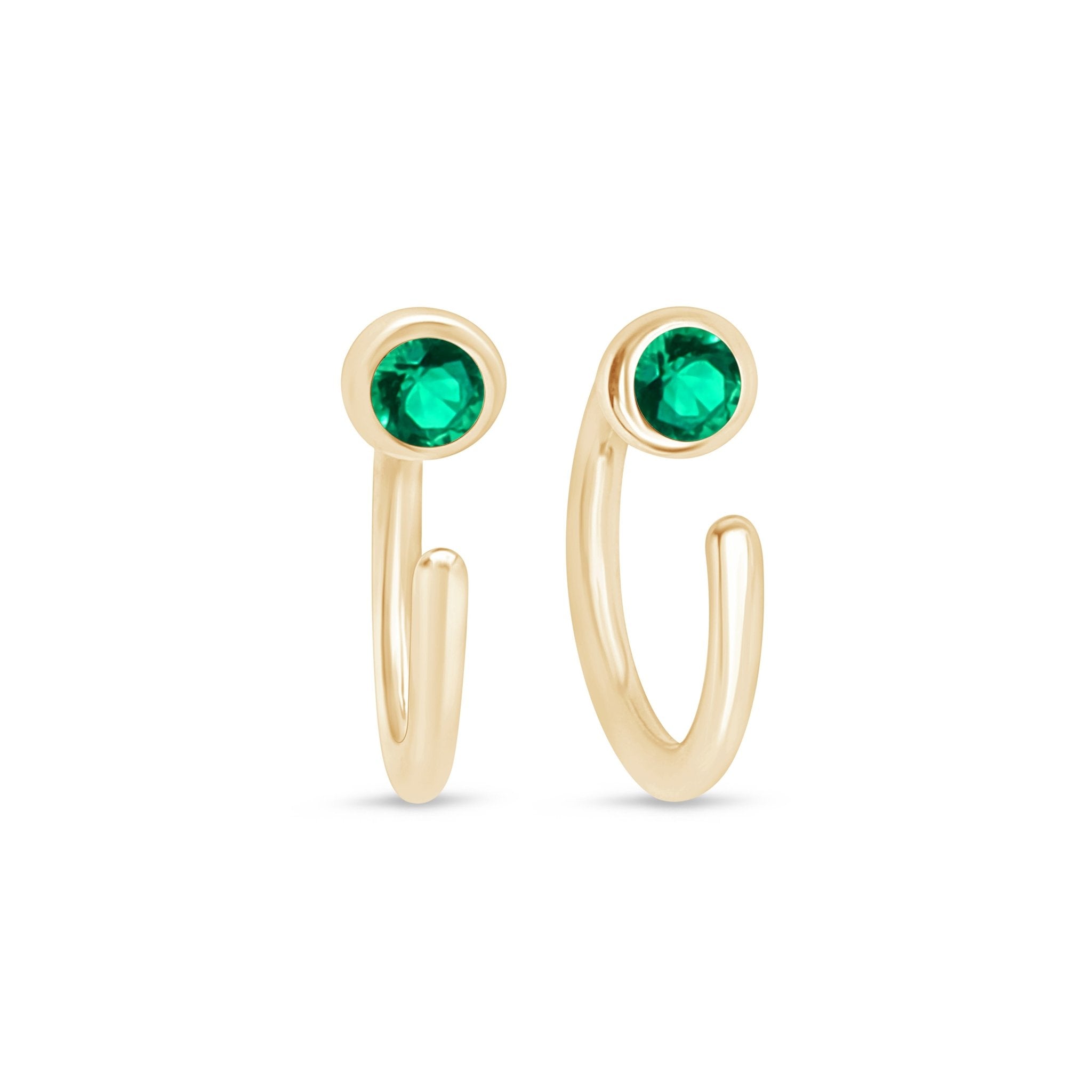 14K Solid Yellow Gold Emerald Ear Cuff - Elegant Cartilage Earring for Women - Perfect for Parties, Weddings & Everyday Wear