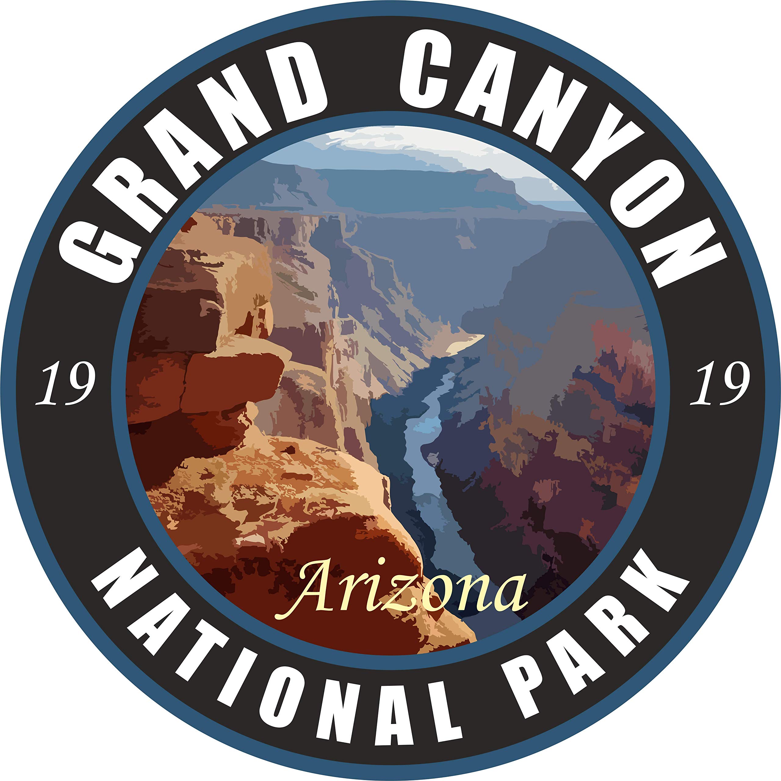 Grand Canyon National Park Vinyl Sticker - Black Round Waterproof Decal for RV, Trailer, Car & Luggage | Perfect for Hiking, Camping & Outdoor Adventures | Nature & Wilderness Travel Gift