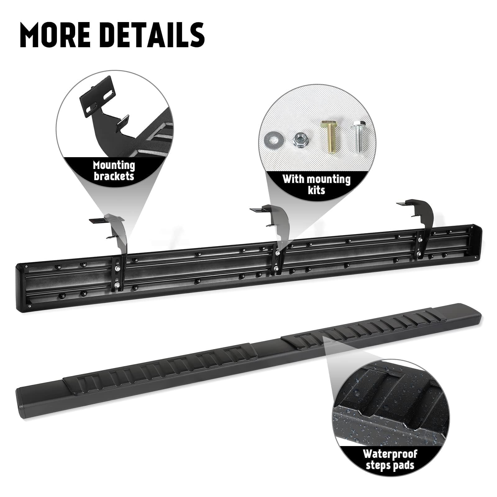 Black Aluminum Alloy Running Boards for 2009-2025 Dodge Ram 1500/2500/3500 Crew Cab - 6