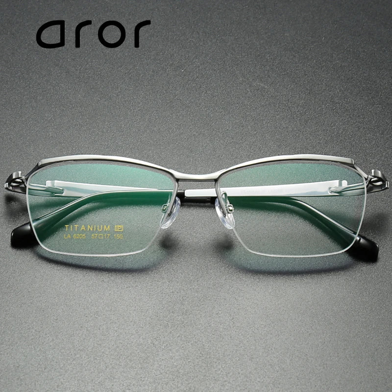 Men's Titanium Semi-Rimless Square Eyeglasses Frame - Lightweight Durable Polygon Design 96205 for Work, Reading & Fashion