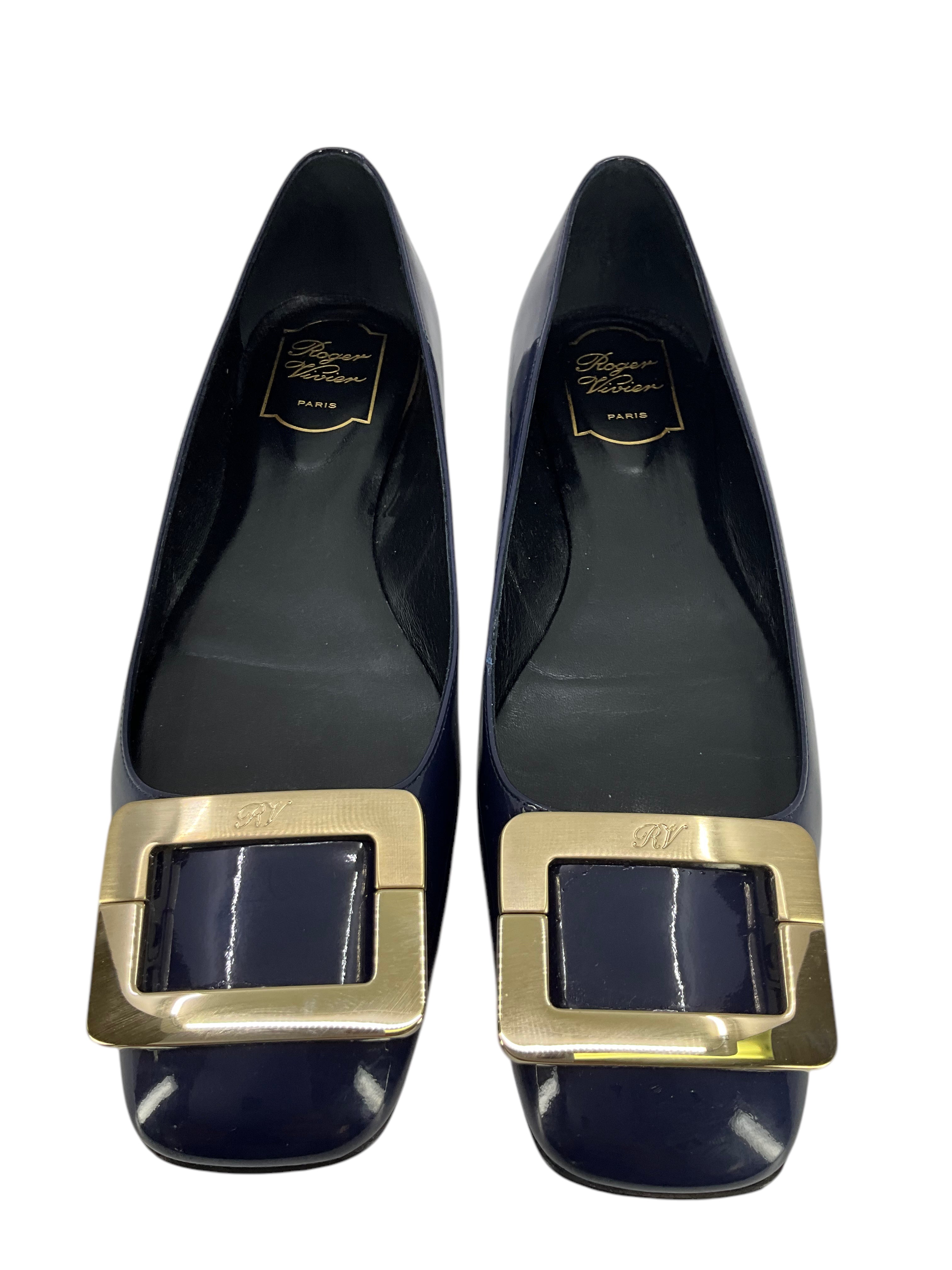 Roger Vivier Belle Vivier Patent Leather Flats - Women's Size 10 US | Classic Pointed Toe Ballet Shoes for Work, Office & Formal Occasions