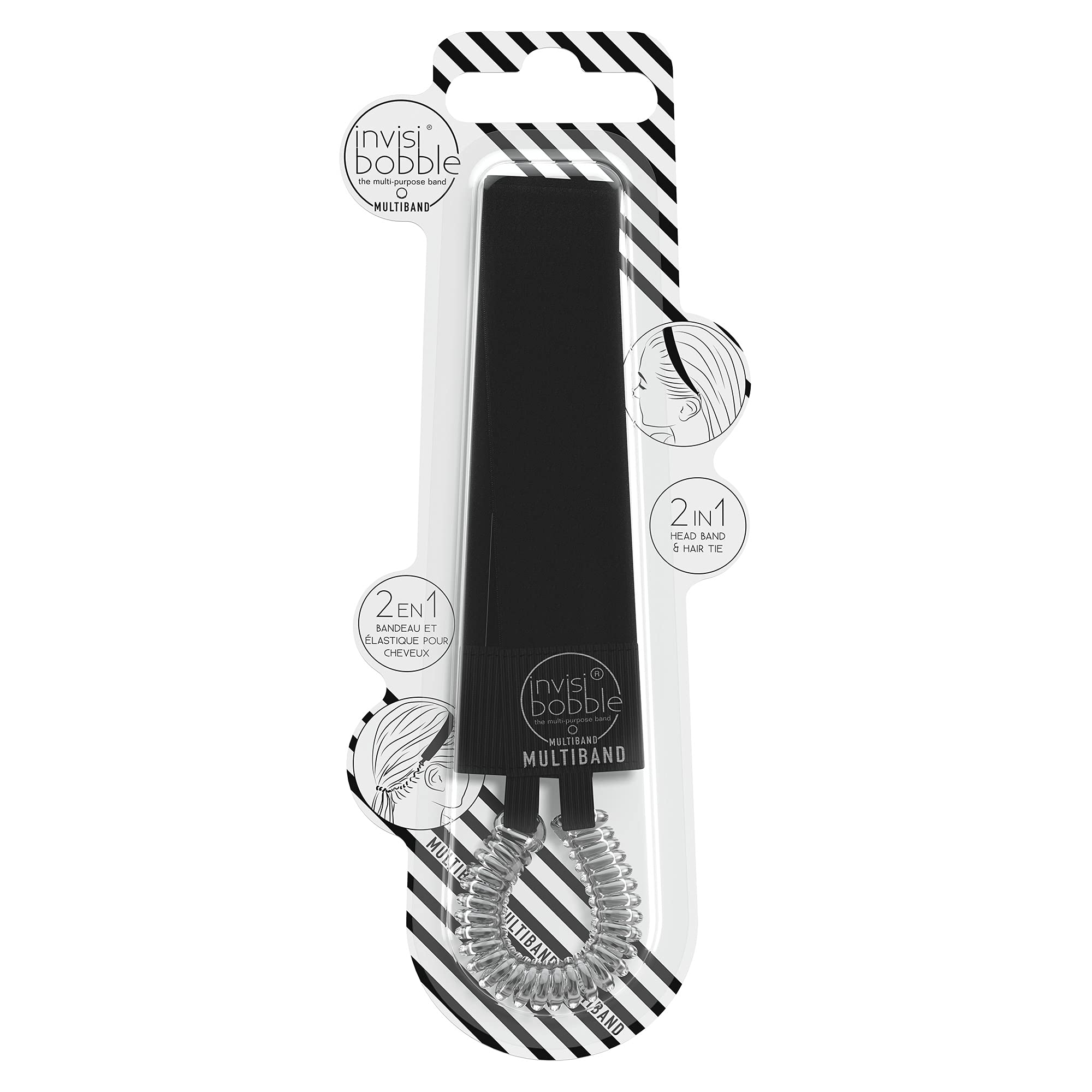 Invisibobble Multiband True Black Hair Ties - No Slip, No Crease Hair Bands for Women & Men - Perfect for Workouts, Yoga, and Everyday Use