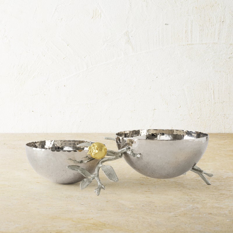 Elegant Pomegranate Silver & Gold Double Bowl Set - Perfect for Fruit Serving, Candy Display & Home Decor - Ideal for Parties, Weddings & Holiday Gatherings