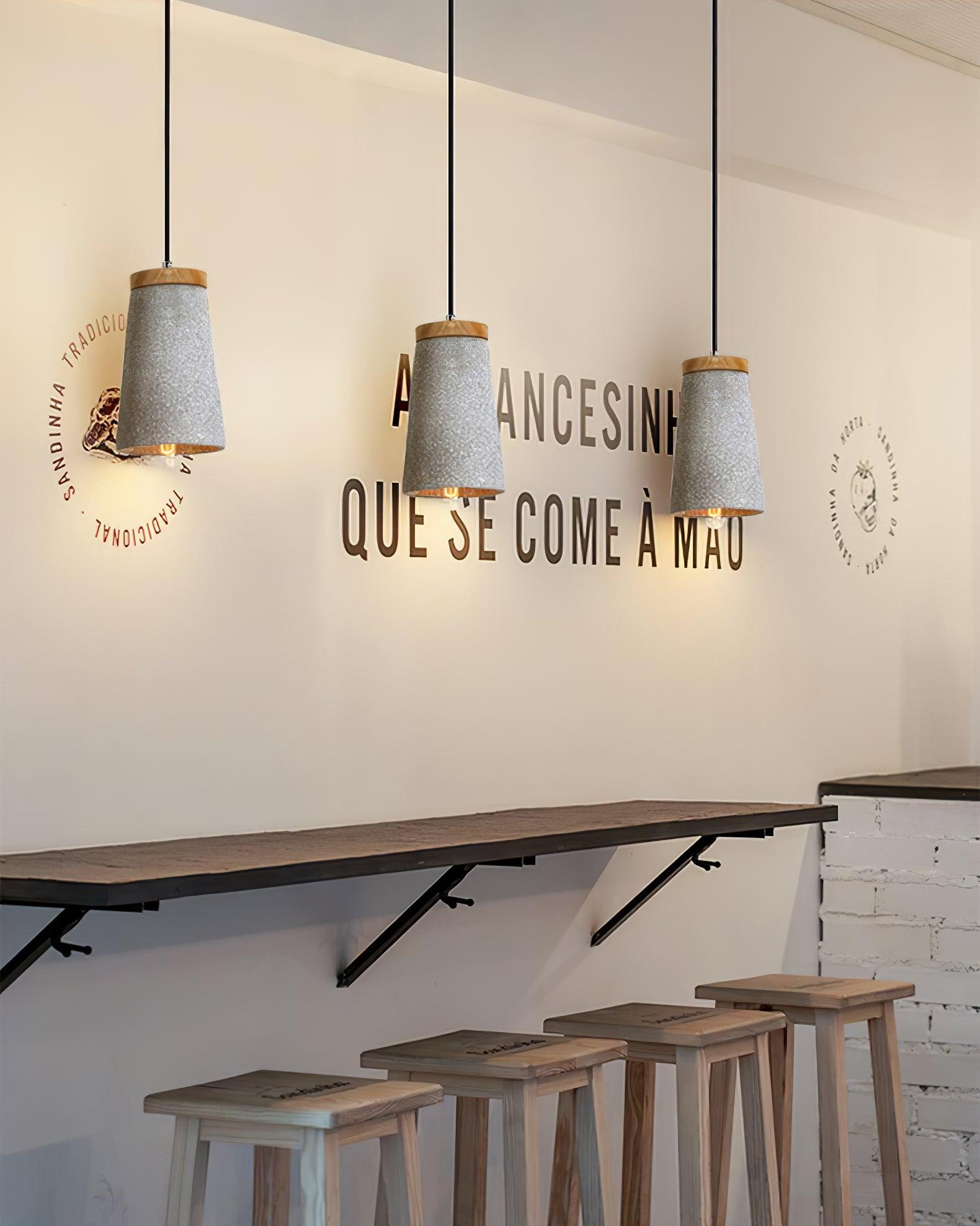 Modern Coburg Wood & Cement Pendant Light Fixture - Industrial Chic Hanging Lamp for Kitchen Island, Dining Room, or Bedroom Lighting