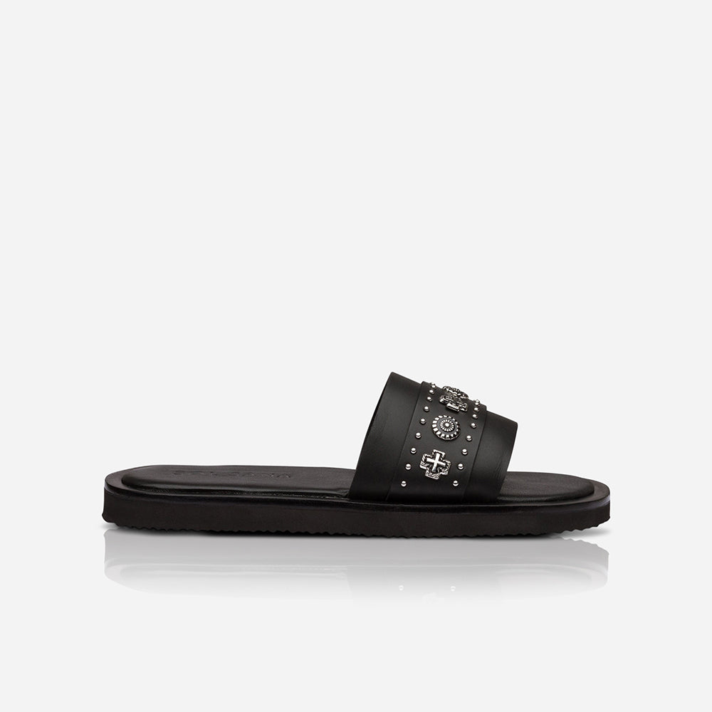 Cleo Slide Sandals for Women - Black & Silver Comfortable Summer Slides - Perfect for Beach, Pool, and Casual Wear