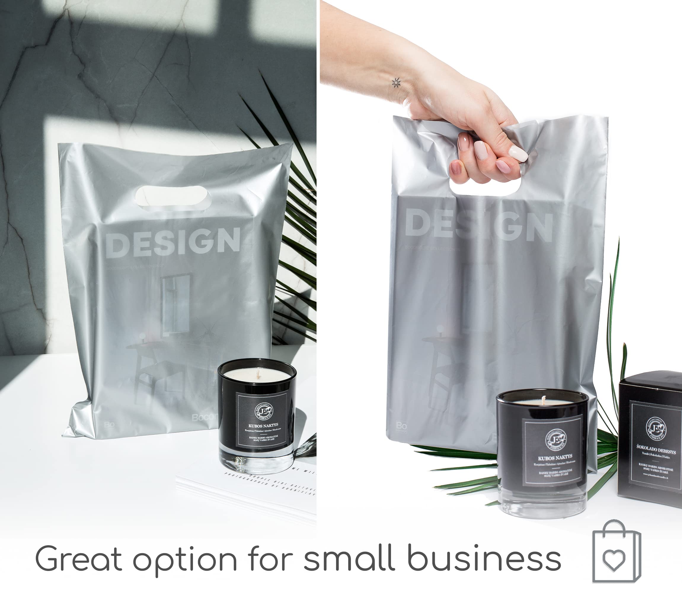 Premium 100 Silver Glossy Thank You Bags with Handles - 9