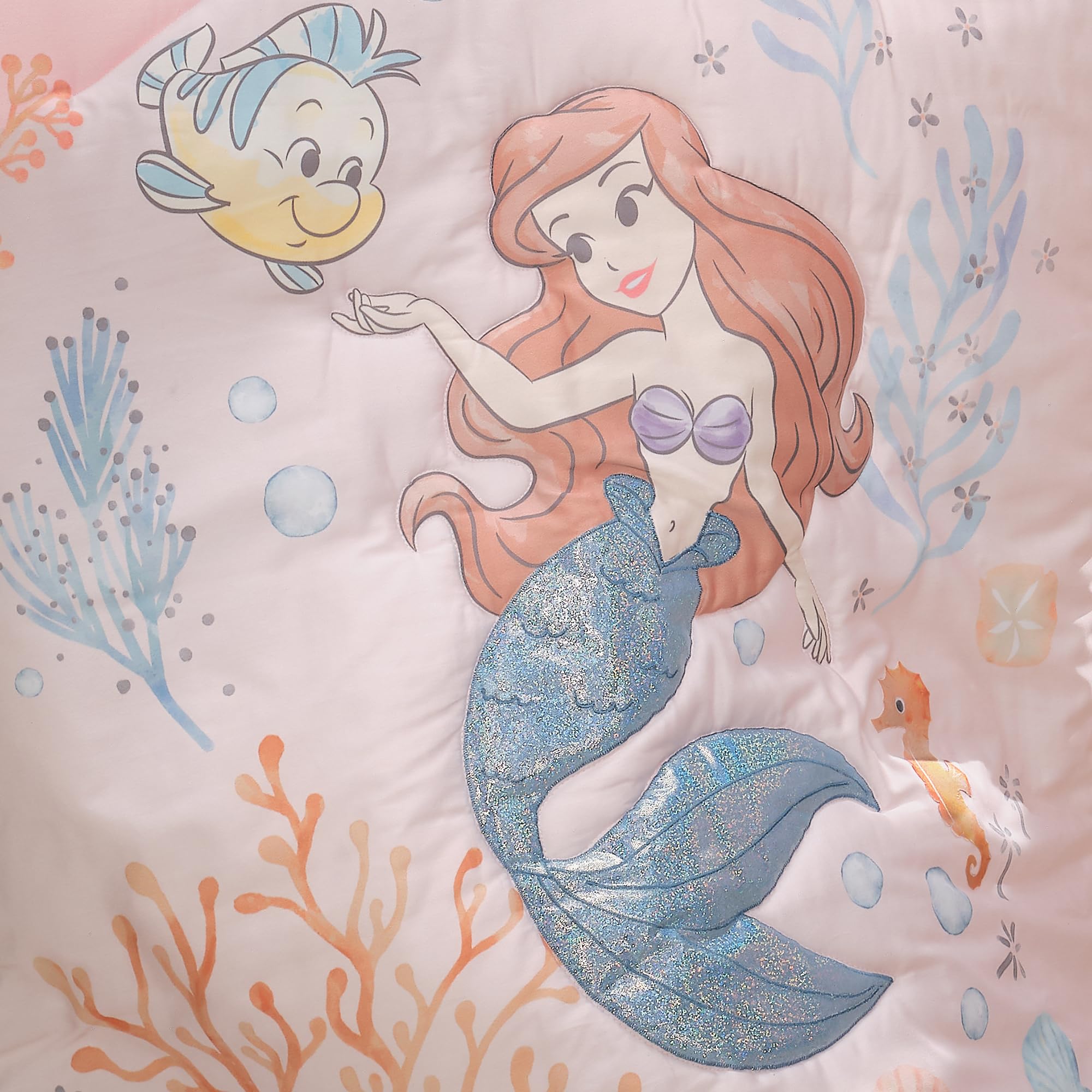 Disney Baby The Little Mermaid 3-Piece Crib Bedding Set - Soft Baby Blanket, Fitted Sheet & Crib Skirt - Perfect for Nursery, Baby Shower Gift & Newborn Sleep Comfort