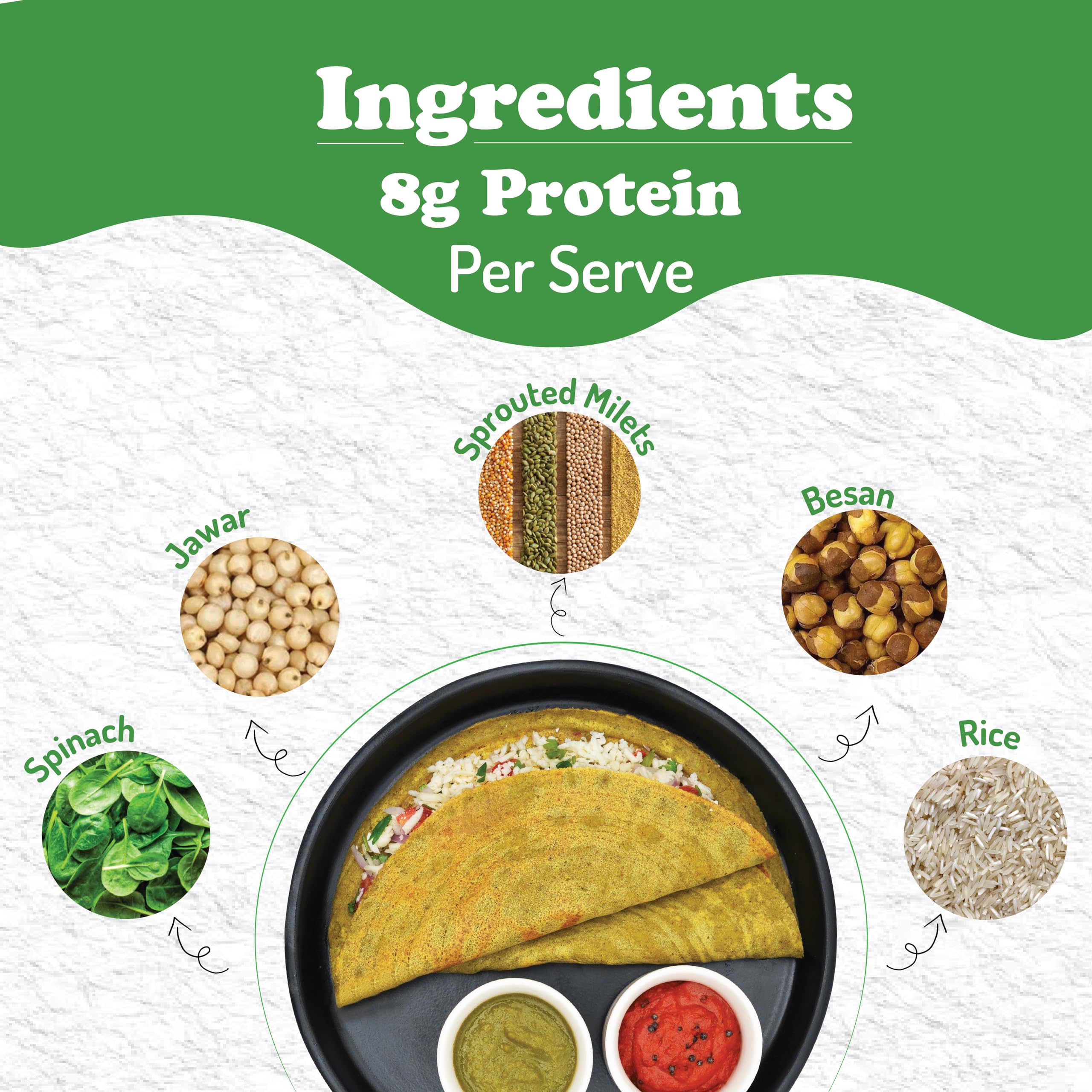 Gladful Sprouted Protein Spinach Instant Chilla Mix - Gluten Free, High Protein & Fiber Rich Healthy Food - 200g (Pack of 1) - Perfect for Breakfast, Vegan Diet & Weight Loss