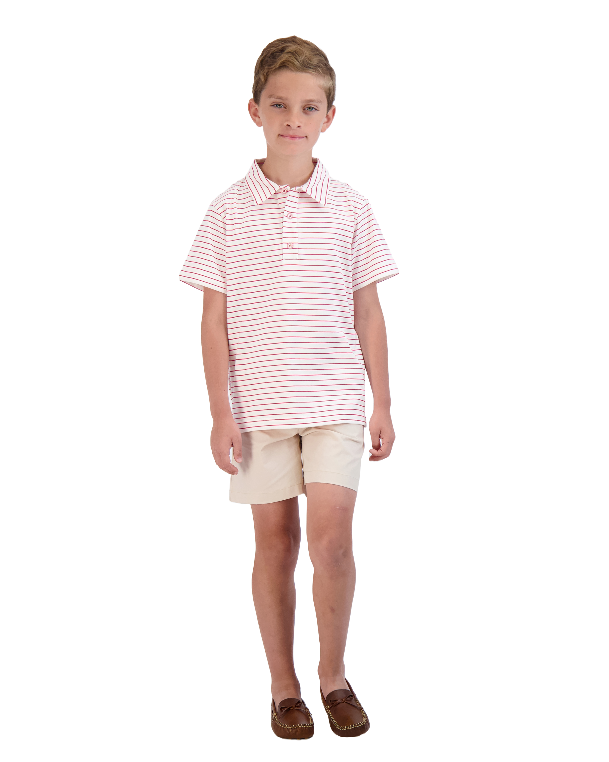 Alex Boys Flat Front Shorts - Khaki Cotton Poplin Casual Pants for Summer, School & Outdoor Activities