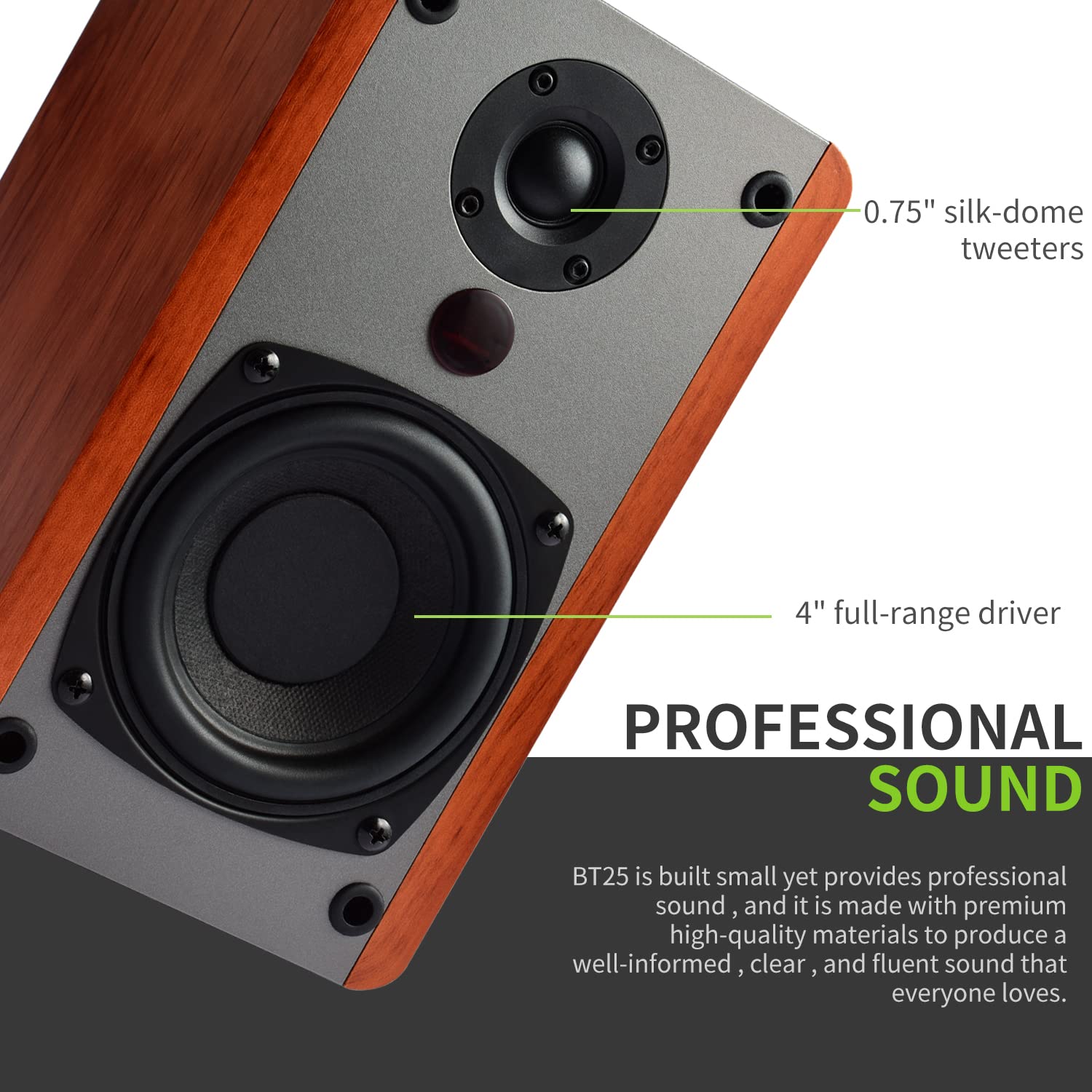 SINGING WOOD BT25 (2024 Version) 80W Bluetooth Bookshelf Speakers with Optical/Aux Inputs & Subwoofer Line Out - Premium Cherry Wood Enclosure for Home Theater, Gaming, PC, TV & Turntable Setup