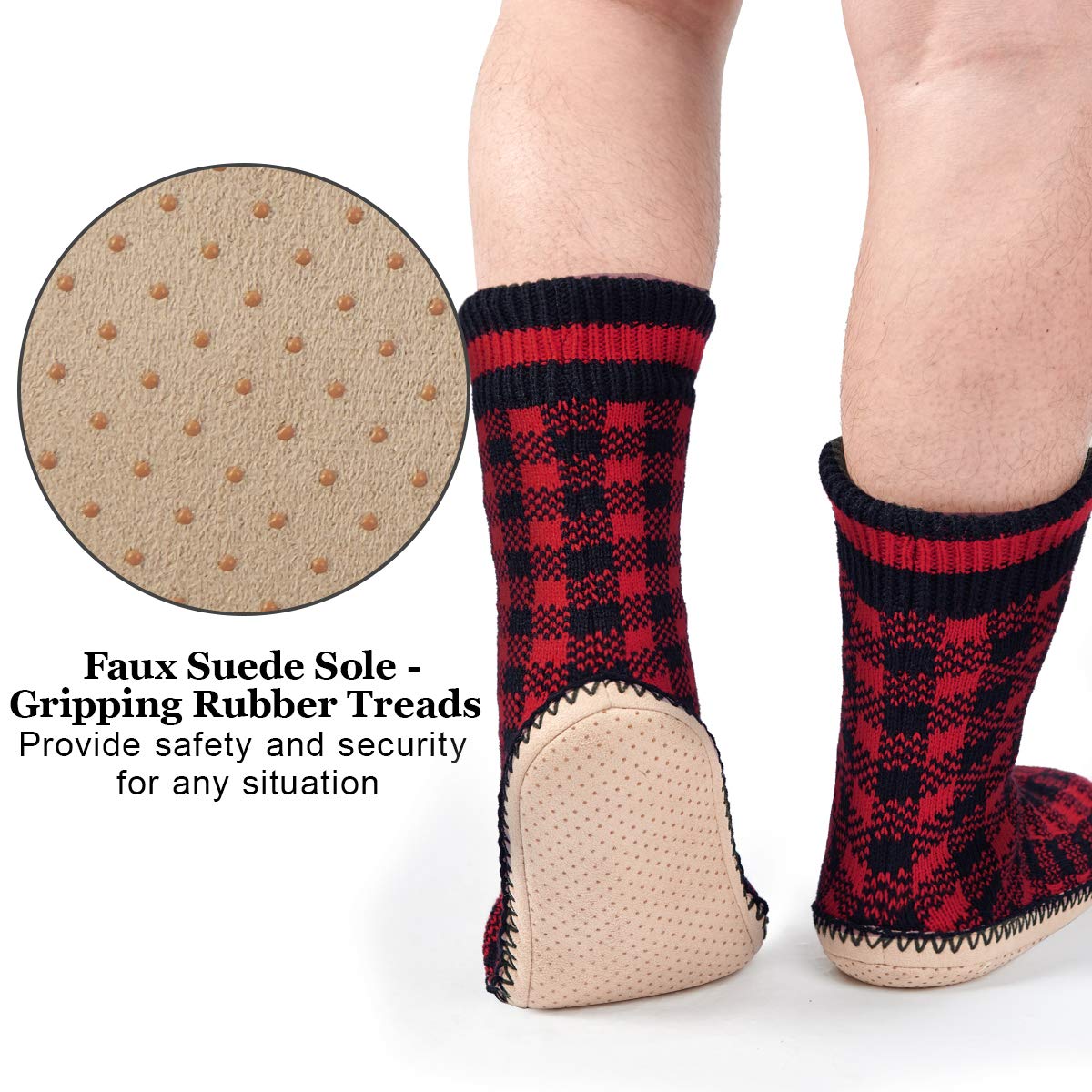 Men's Winter Cable Knit Non-Slip Slipper Socks - Warm Sherpa Lined Cozy Indoor House Socks for Home, Lounge & Cold Weather Comfort