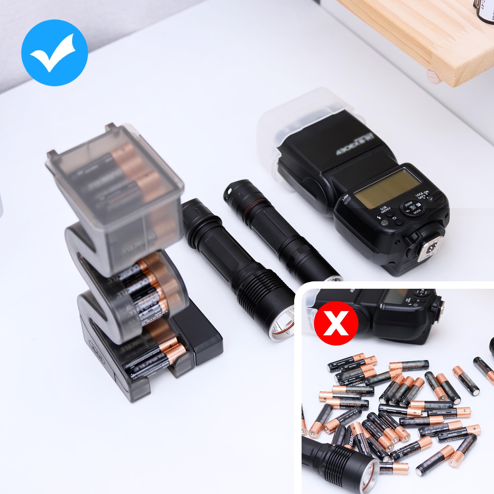 KIWIFOTOS 35 AAA Battery Organizer with Tester - Wall Mount Battery Storage Rack & Dispenser for AAA Batteries - Perfect for Home, Office, Garage and Workshop Organization