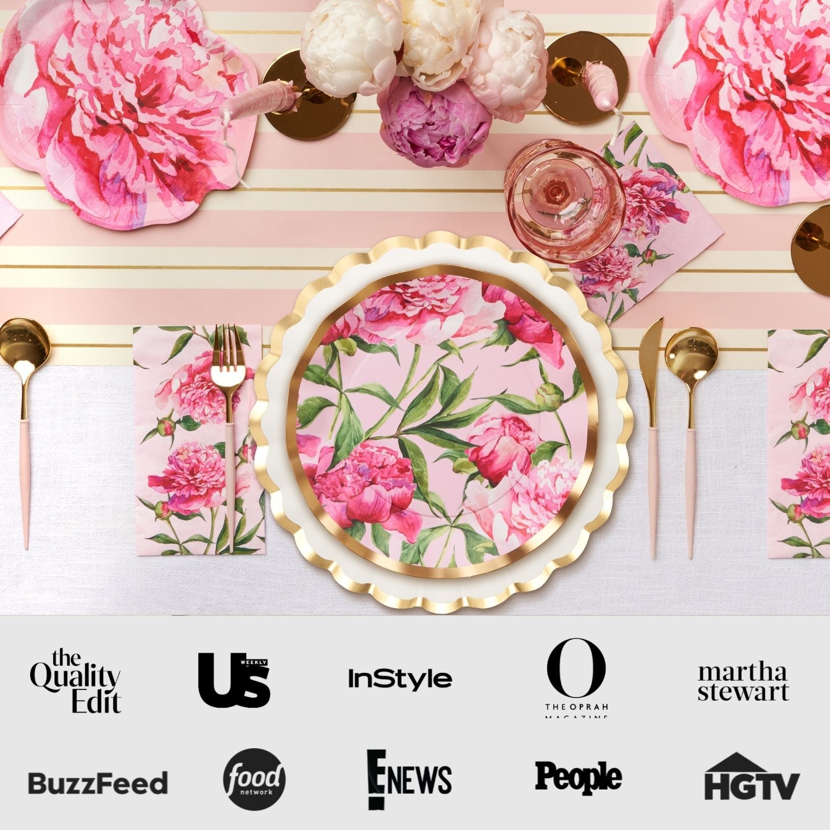 Elegant Pink Peonies Table Setting - Floral Dinnerware for Weddings, Parties & Home Decor - Perfect for Romantic Events & Spring Celebrations